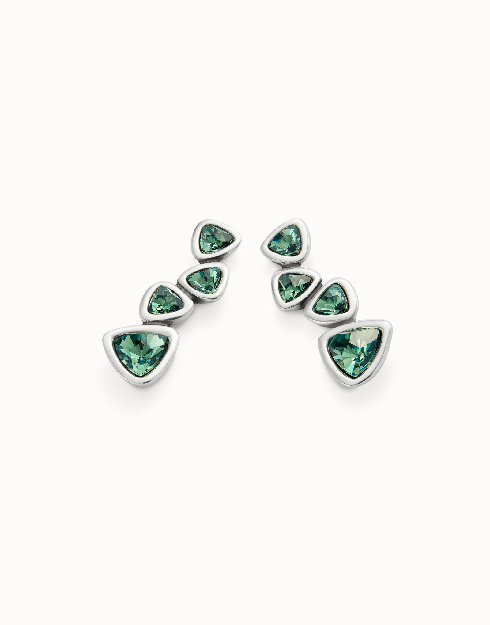 Drop earrings with green crystals, Silver, large thumbnail