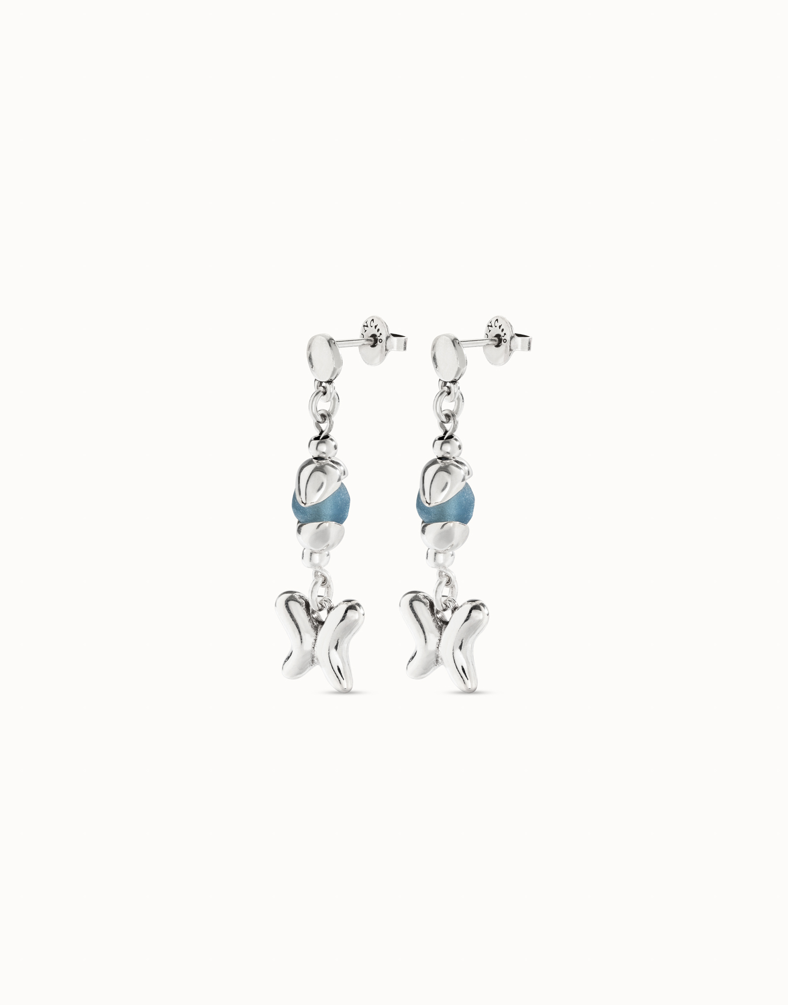 Earrings with blue crystal and butterfly, Silver, large thumbnail
