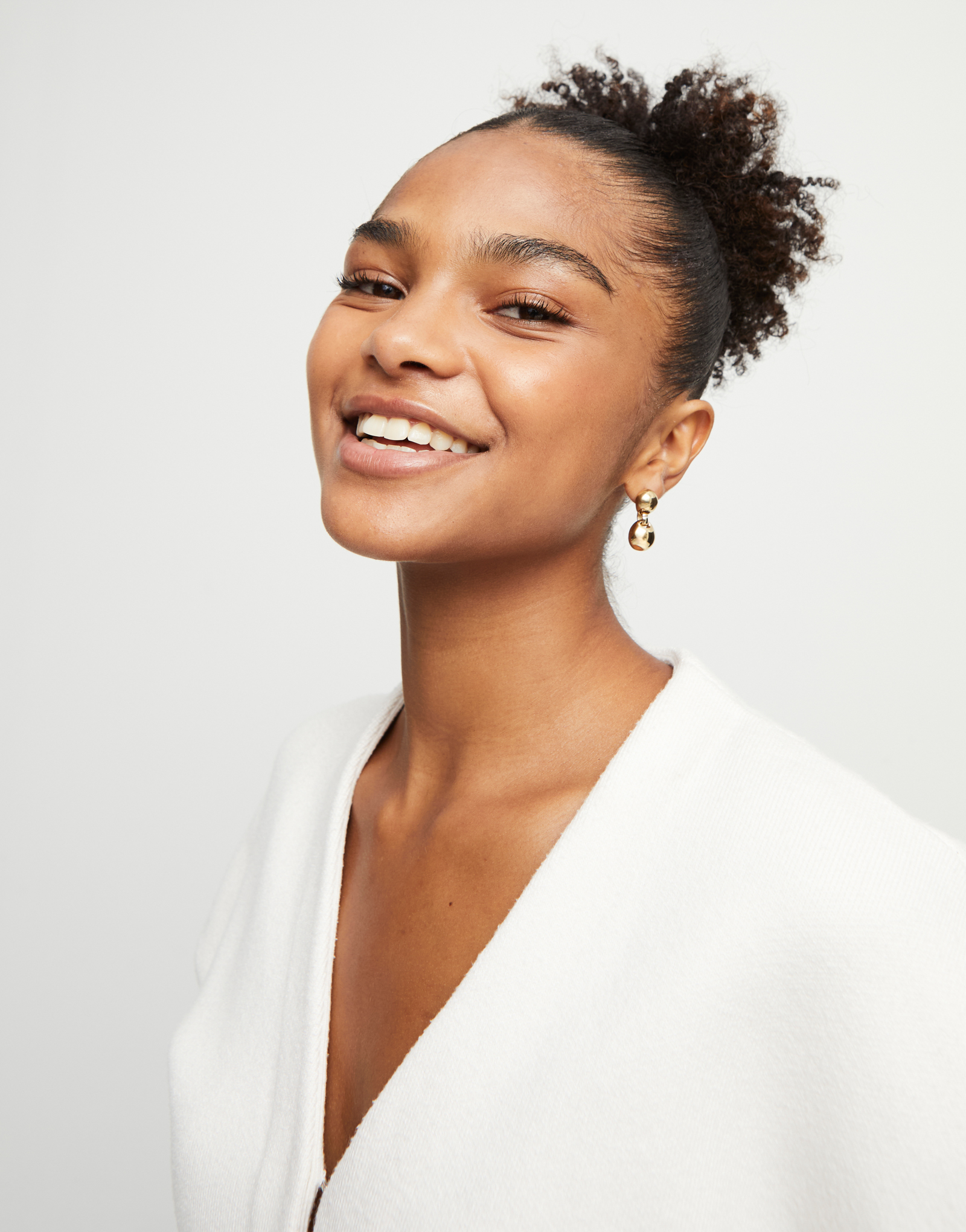 Drop earrings with two beads, Golden, large thumbnail