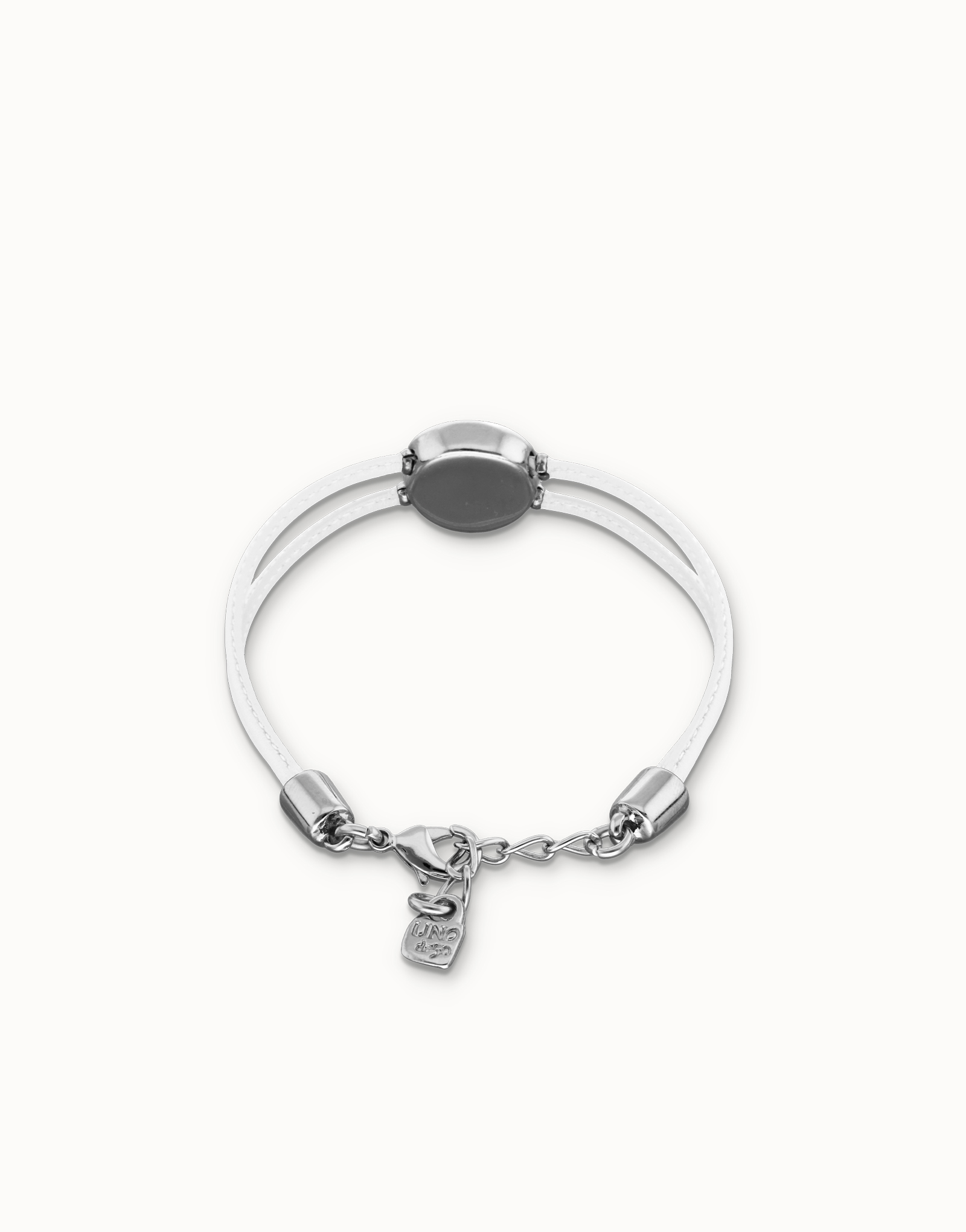 Double white leather birthstone bracelet with eye, Silver, large thumbnail