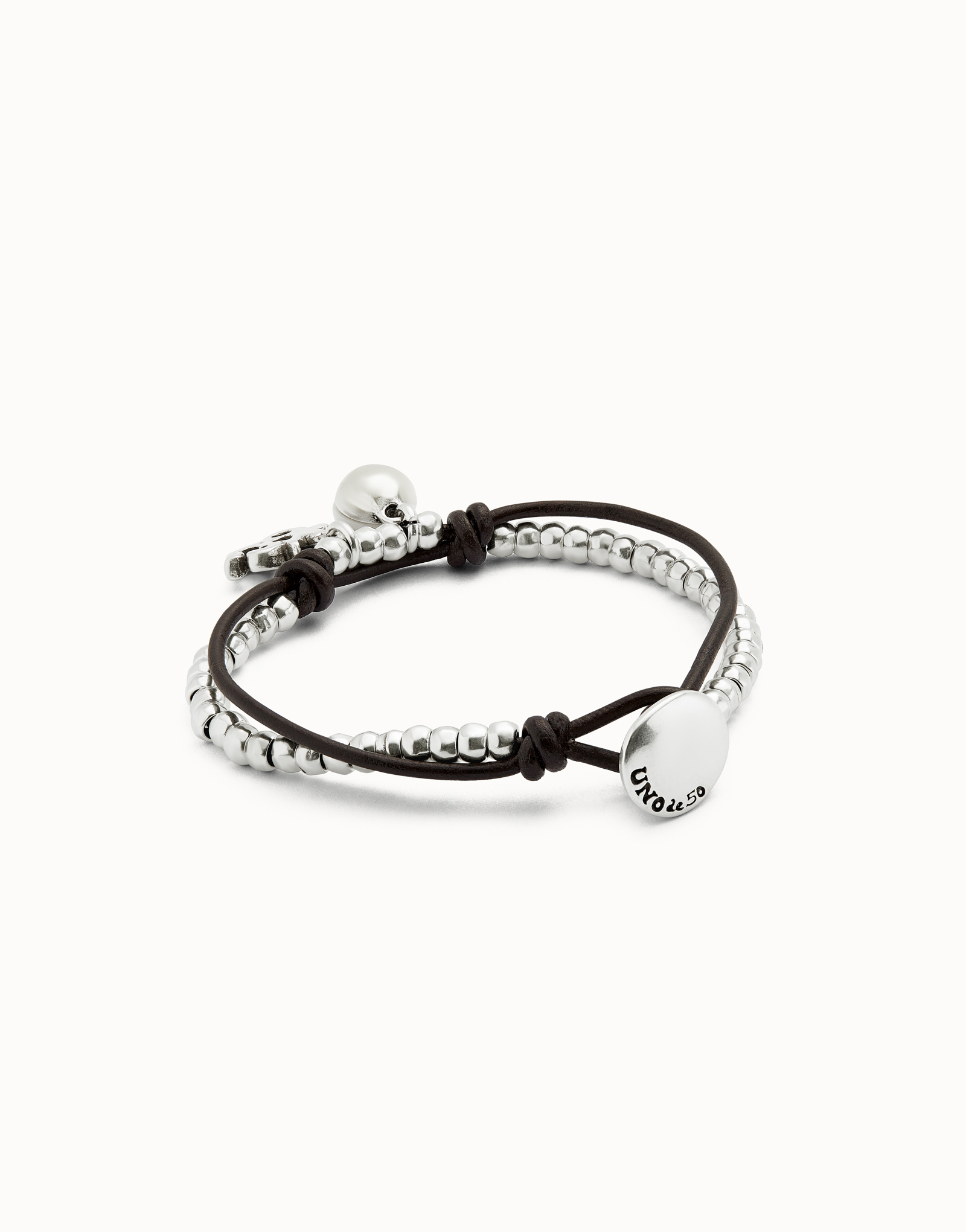 Bracciale placcato argento Sterling con cuoio e cristallo di Murano avorio, Argent, large thumbnail