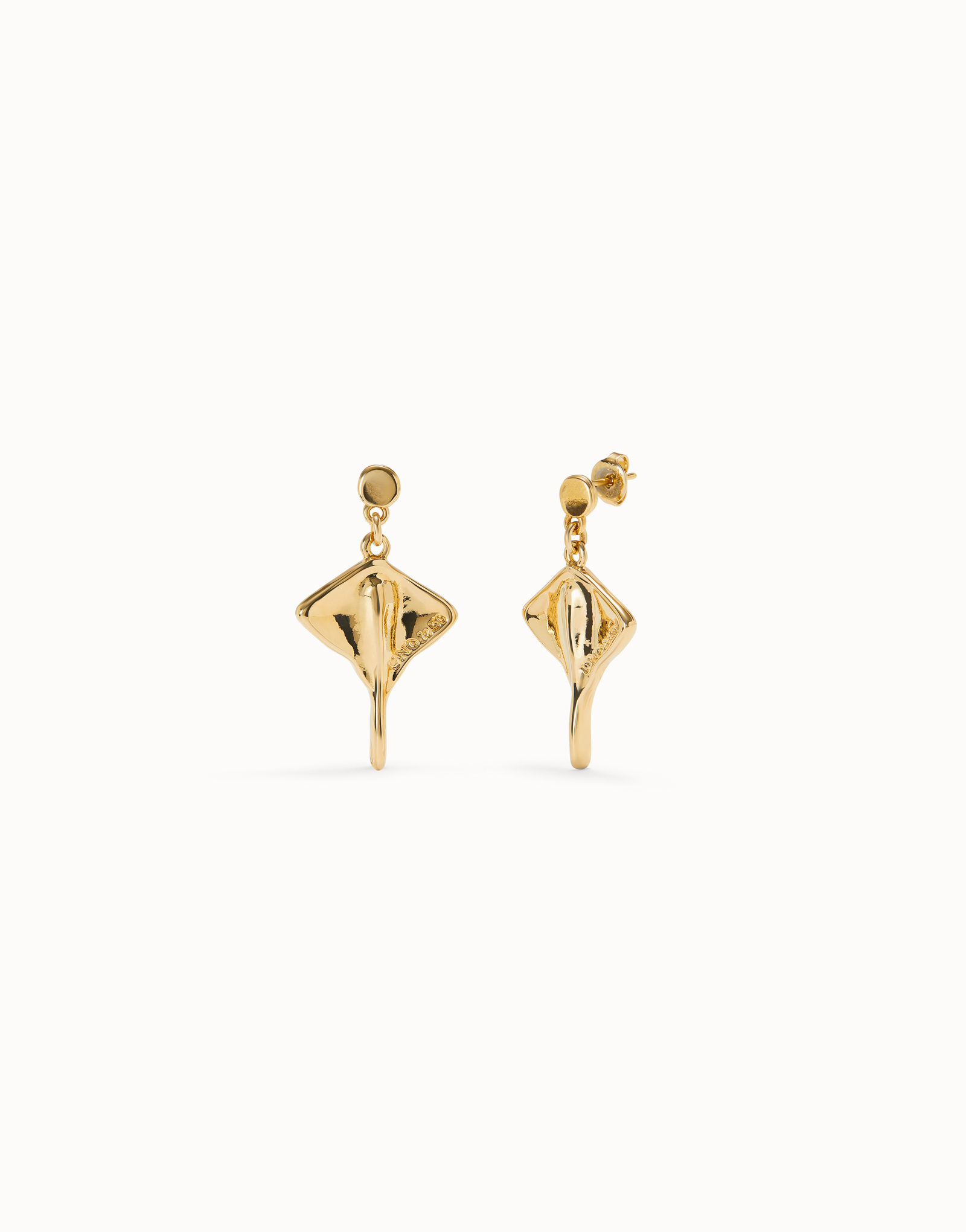 Manta ray-shaped drop earrings, Golden, large thumbnail