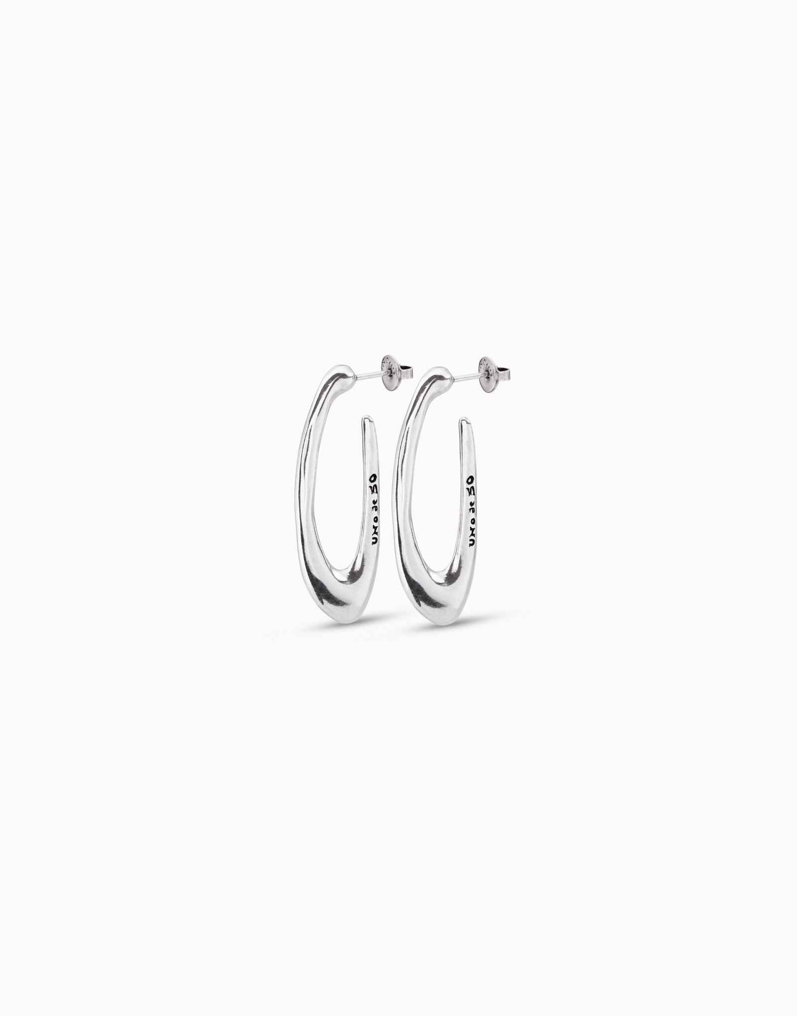 Oval hoop earrings, Silver, large thumbnail
