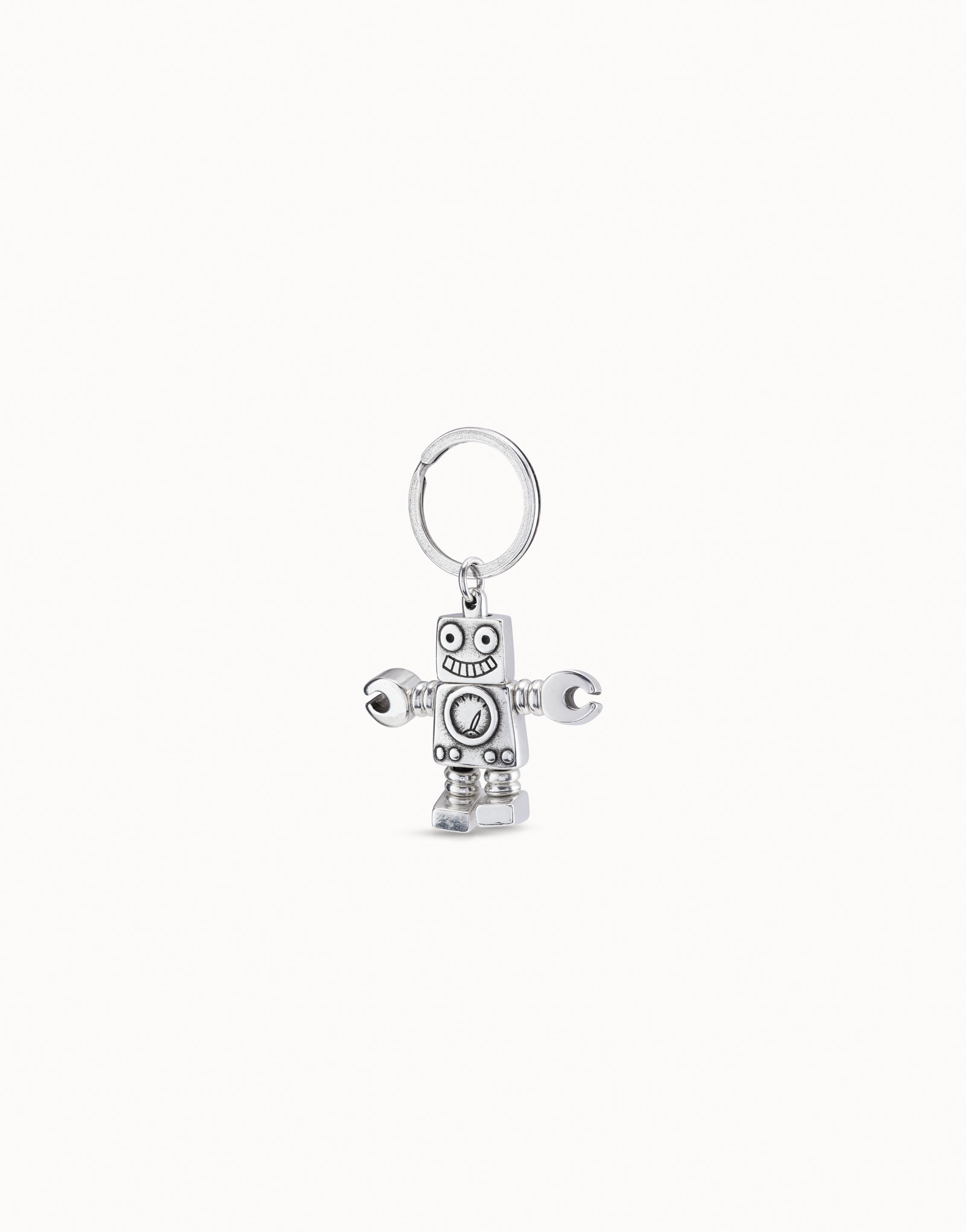 Portachiavi robot e logo inciso in argento Sterling, , large thumbnail