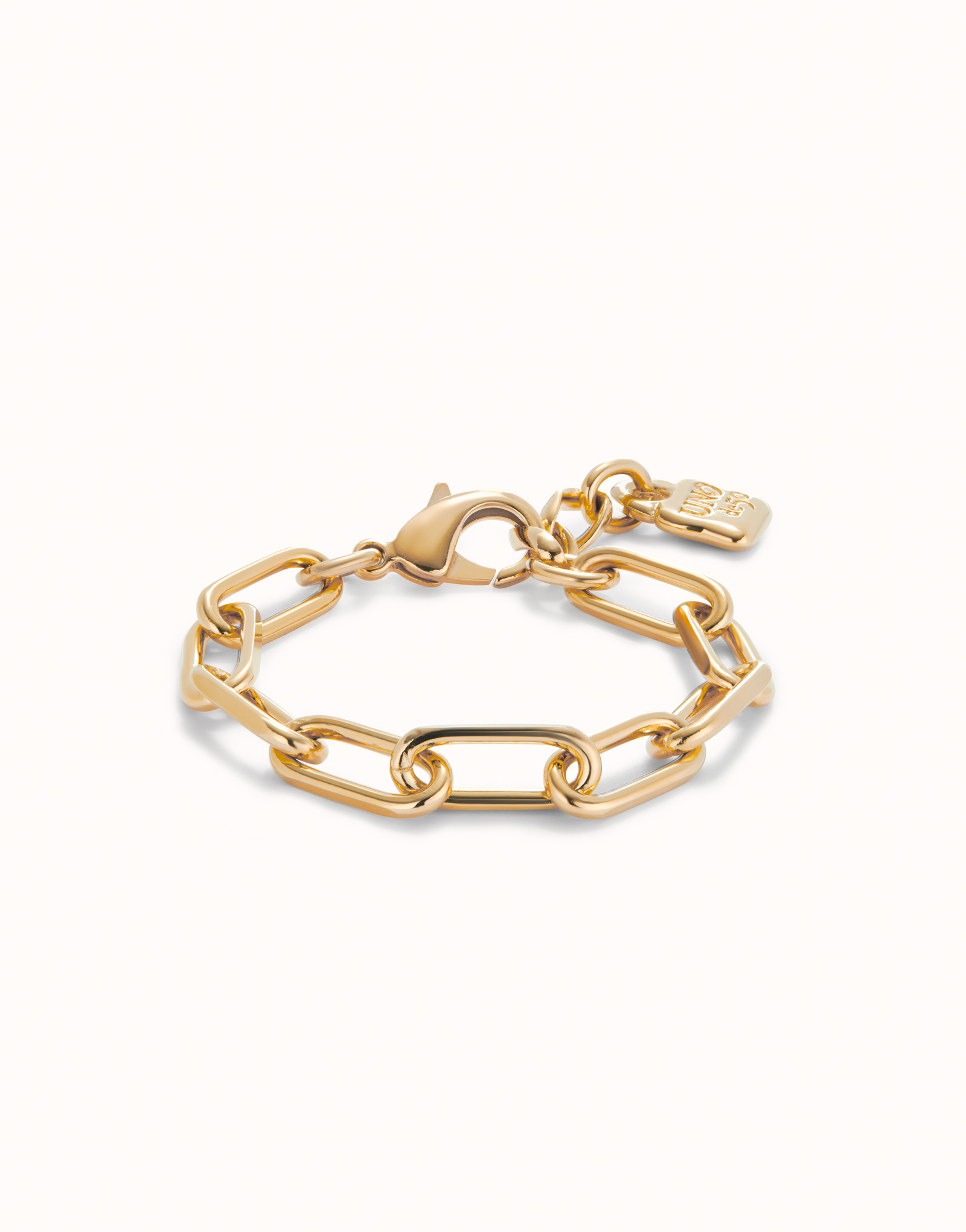 Paper clip link bracelet with padlock, Golden, large thumbnail