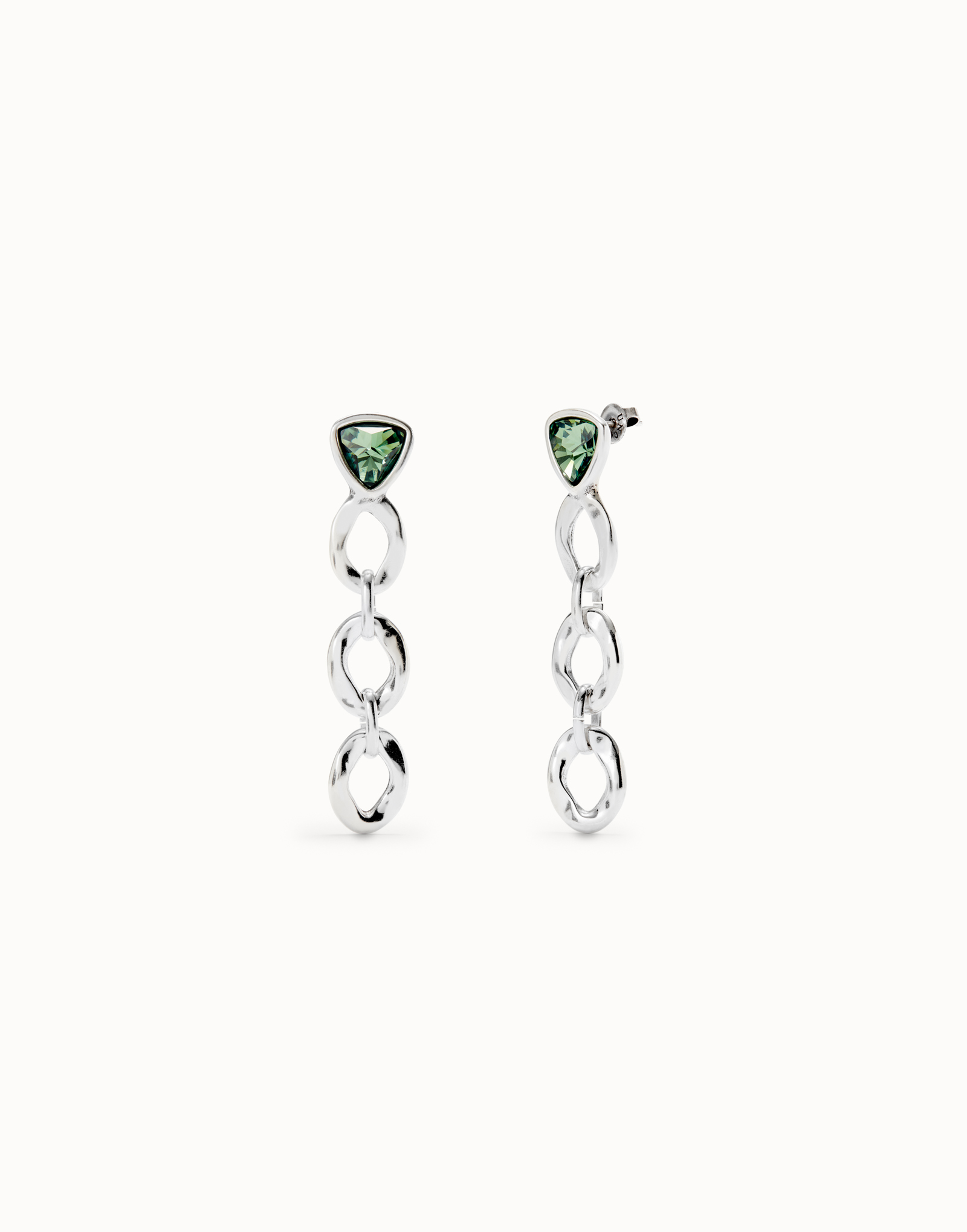 Orecchini lunghi placcati argento Sterling con cristallo verde triangolare, Argent, large thumbnail