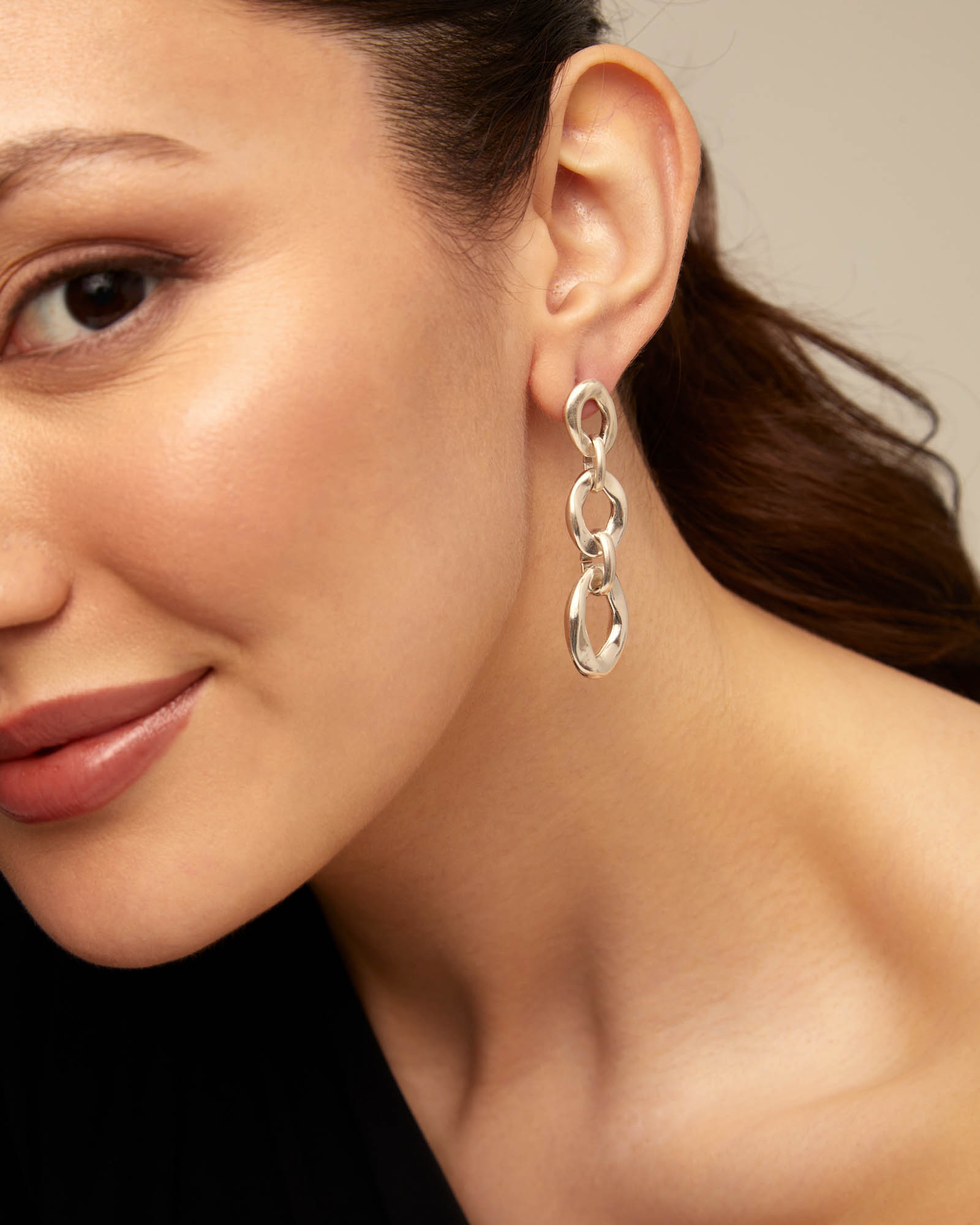 Drop earrings with 3 links, Silver, large thumbnail