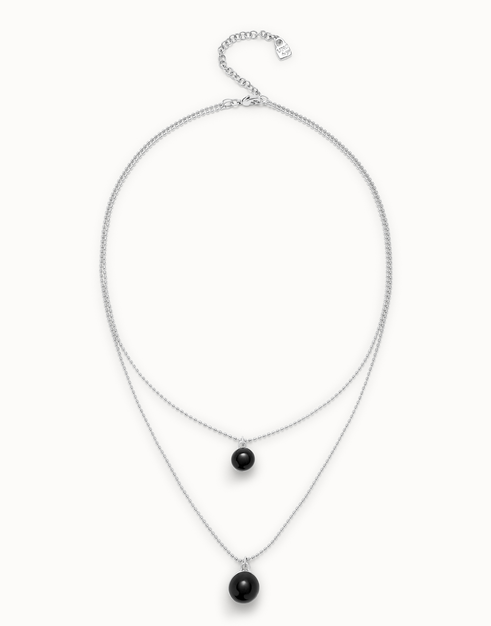 Multi-layer pendant link necklace with black murano glass, Silver, large thumbnail