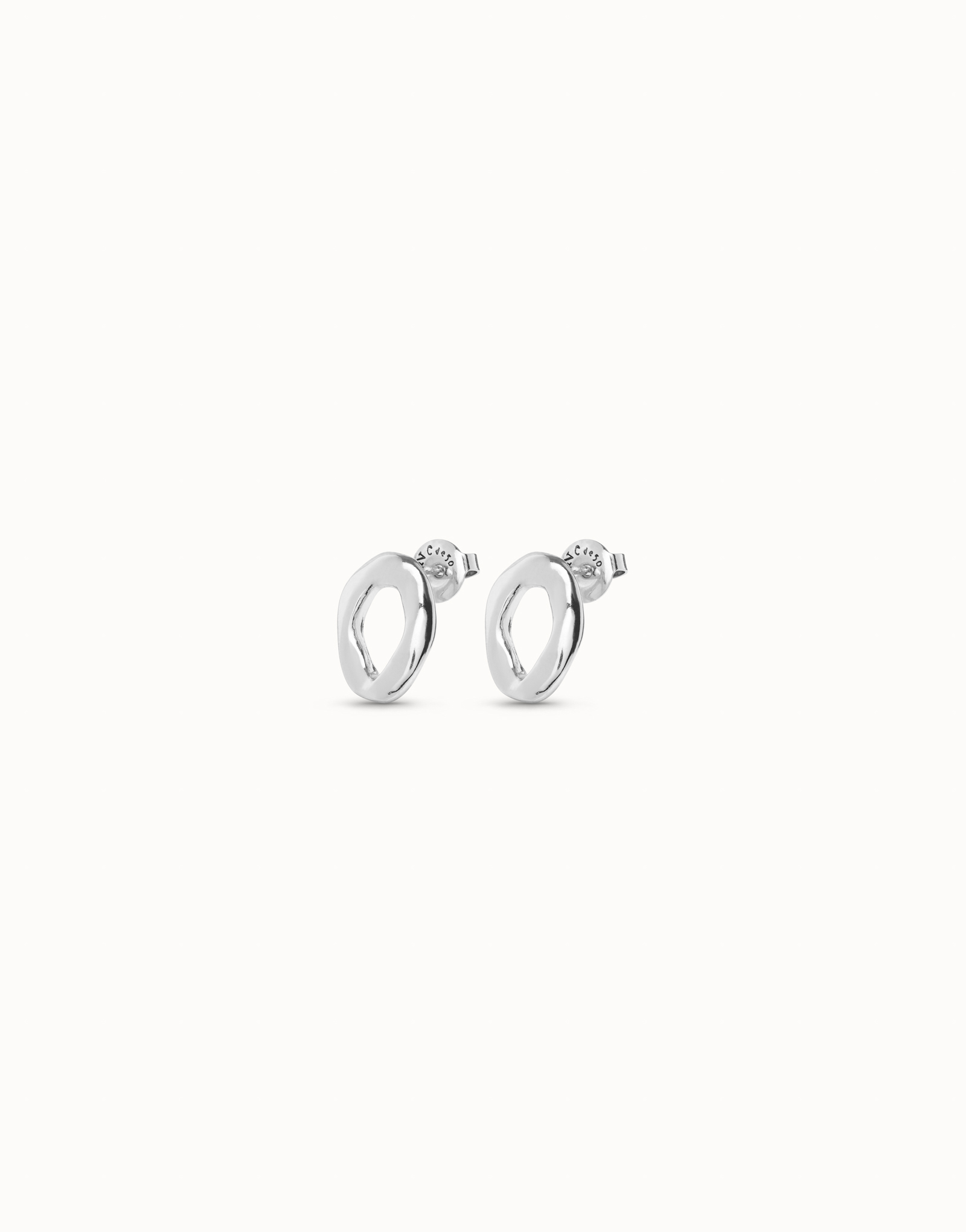 Oval link shape stud earrings, Silver, large thumbnail
