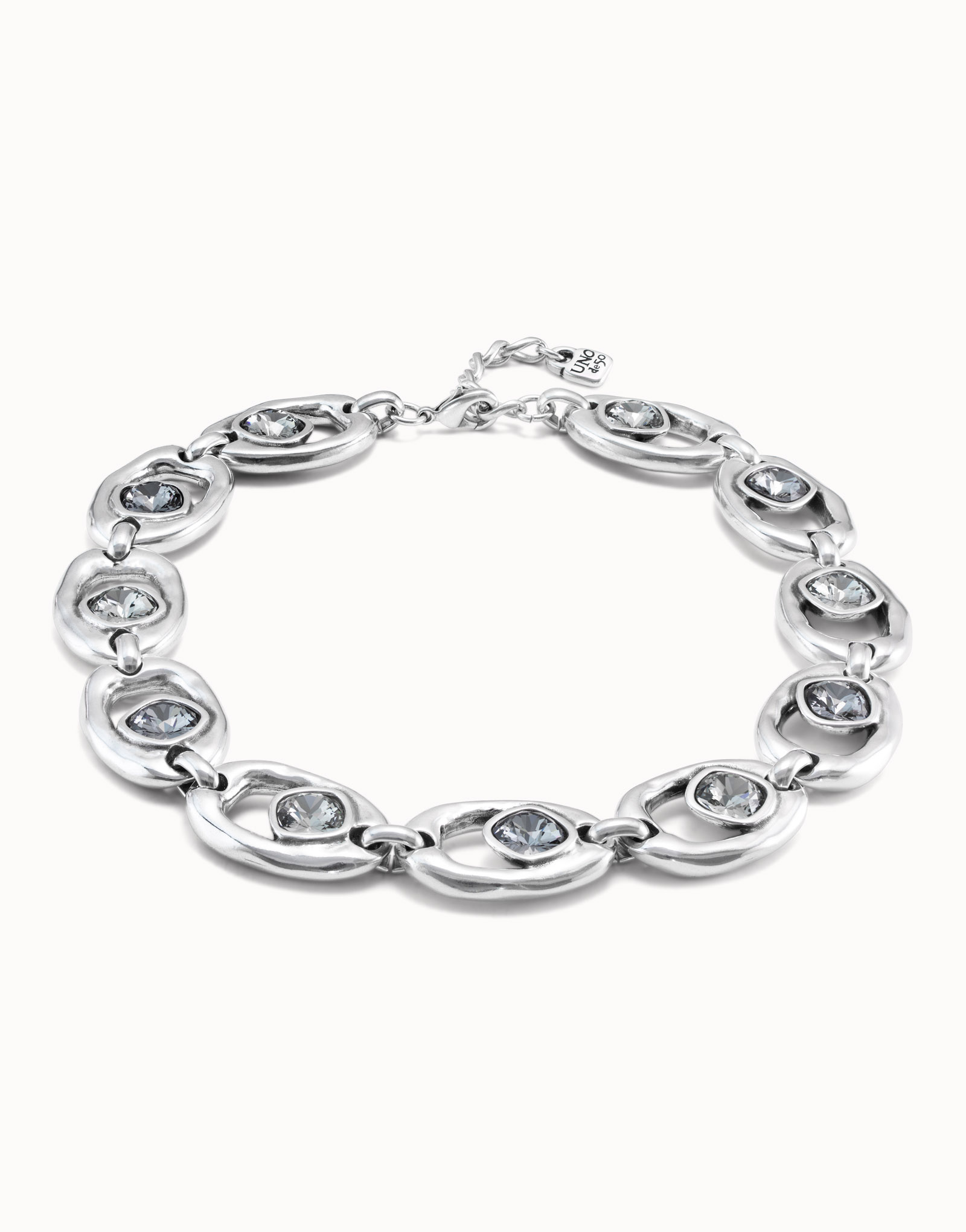 Short oval link chain necklace with crystal, Silver, large thumbnail