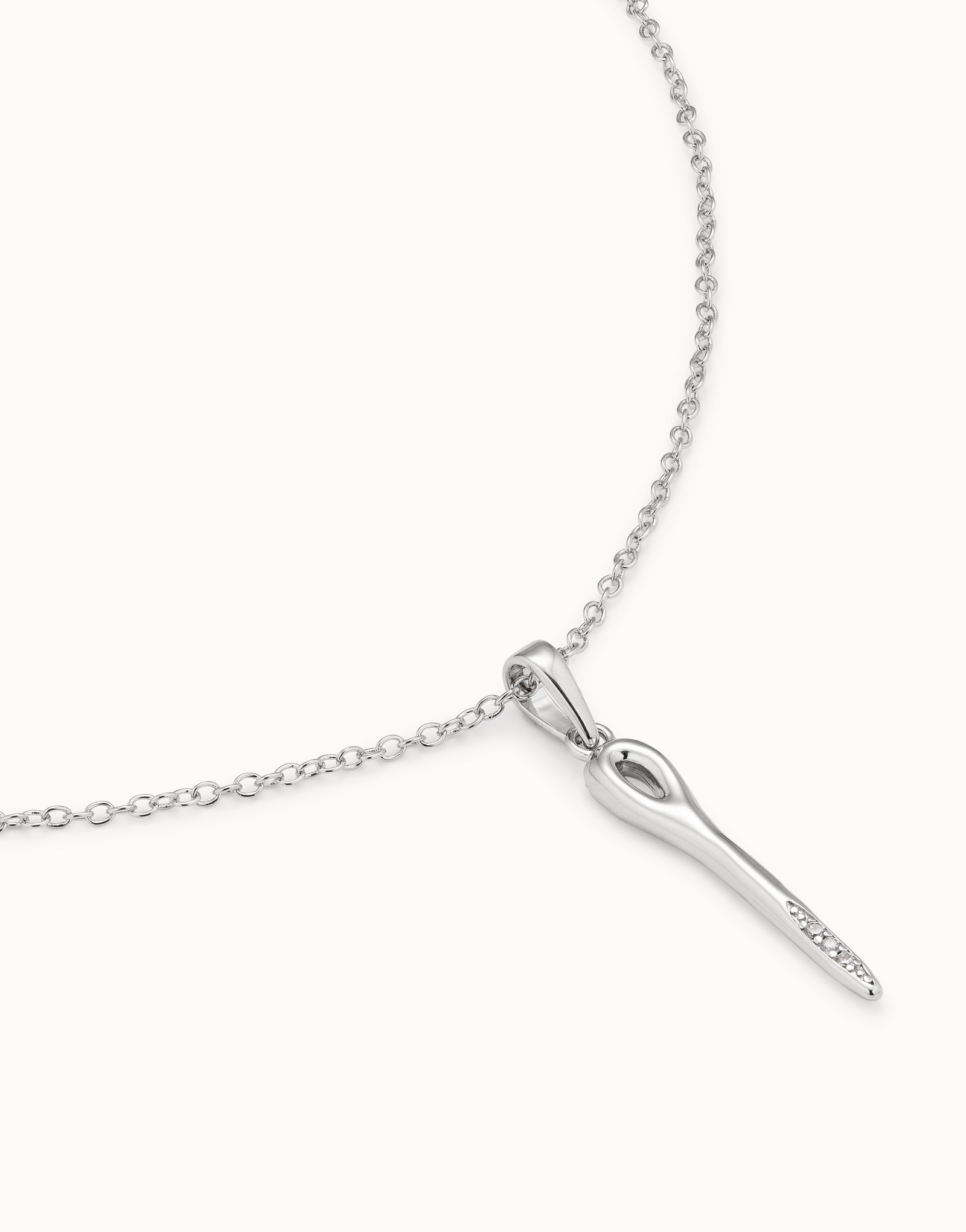 Long chain pendant necklace  with needle, Silver, large thumbnail