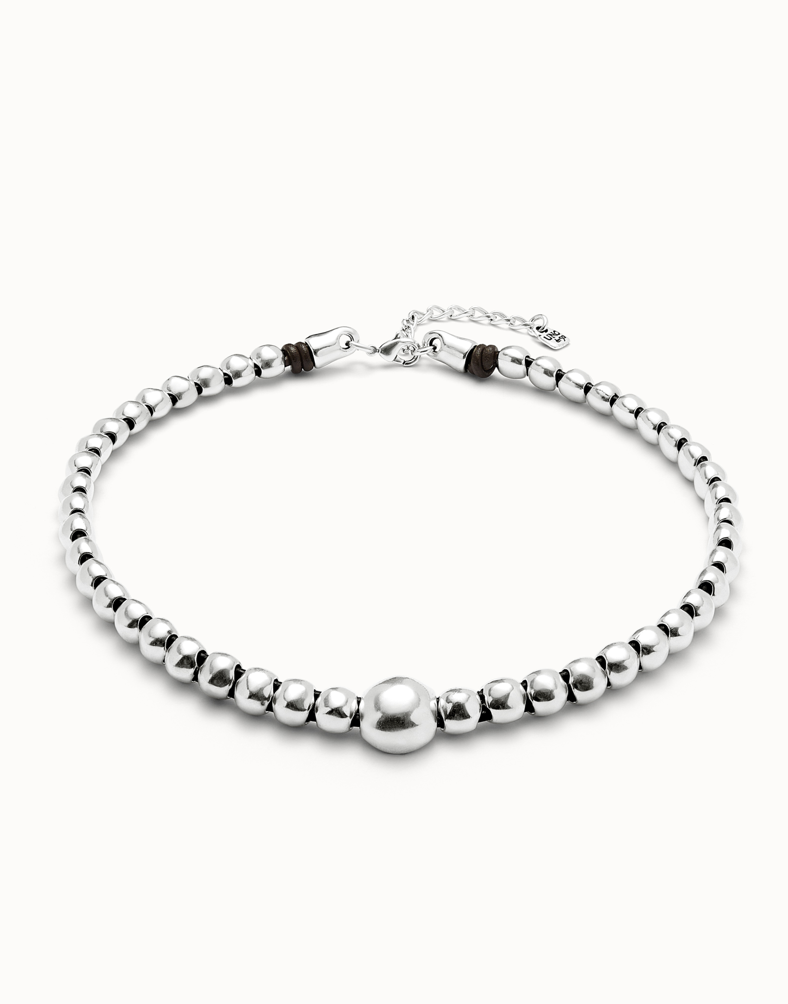 Beaded short necklace with larger central bead, Silver, large thumbnail