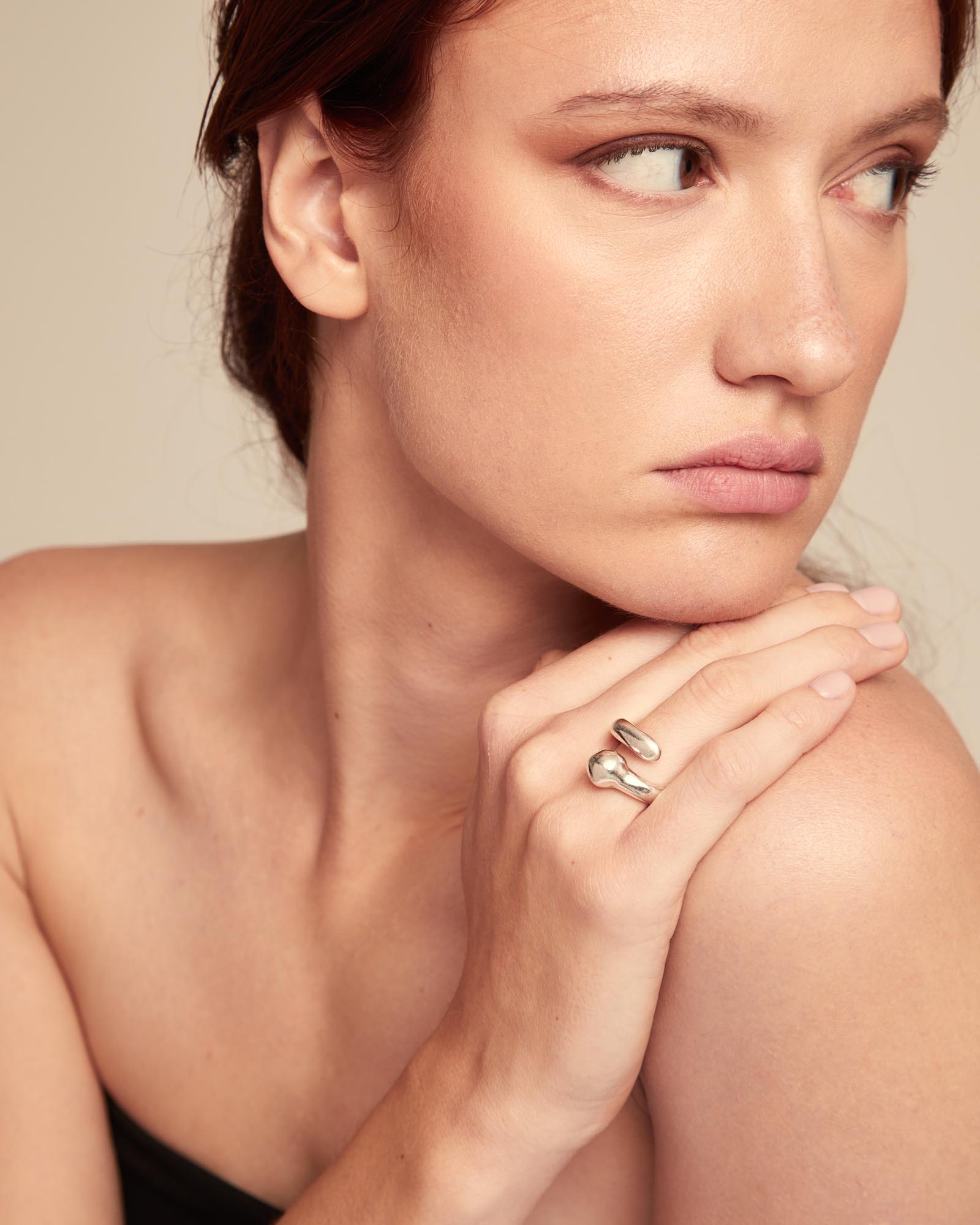 Open ring with a sphere, Silver, large thumbnail