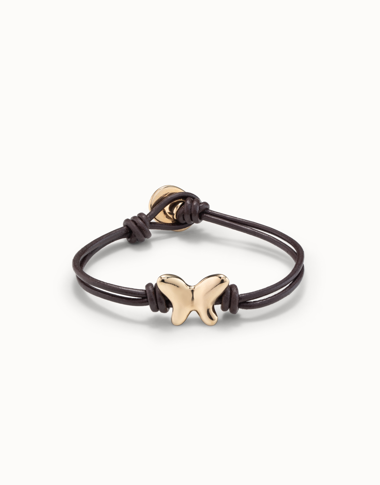 Double strand leather bracelet with a butterfly, Golden, large thumbnail