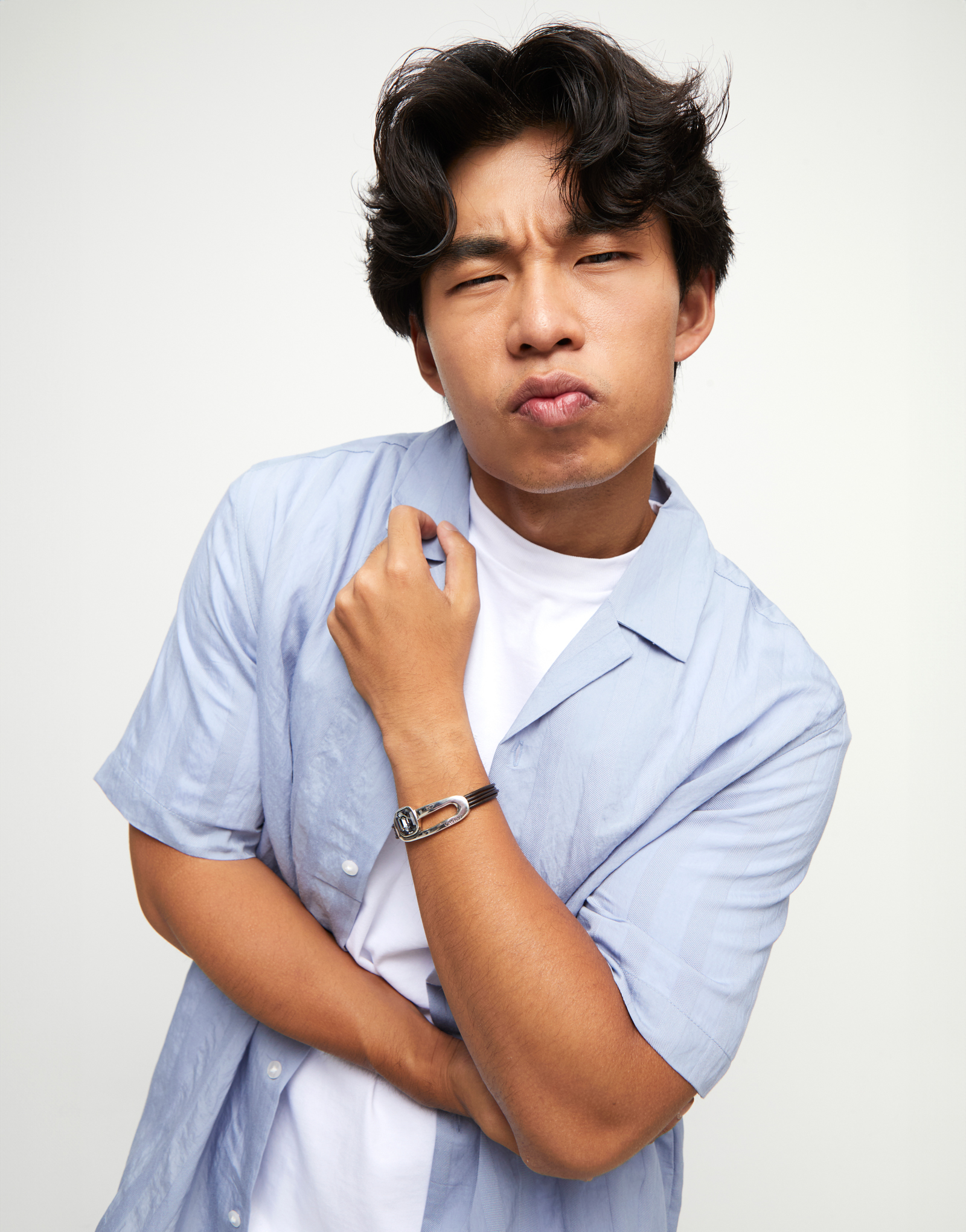 Leather bracelet with a black crystal, Silver, large thumbnail