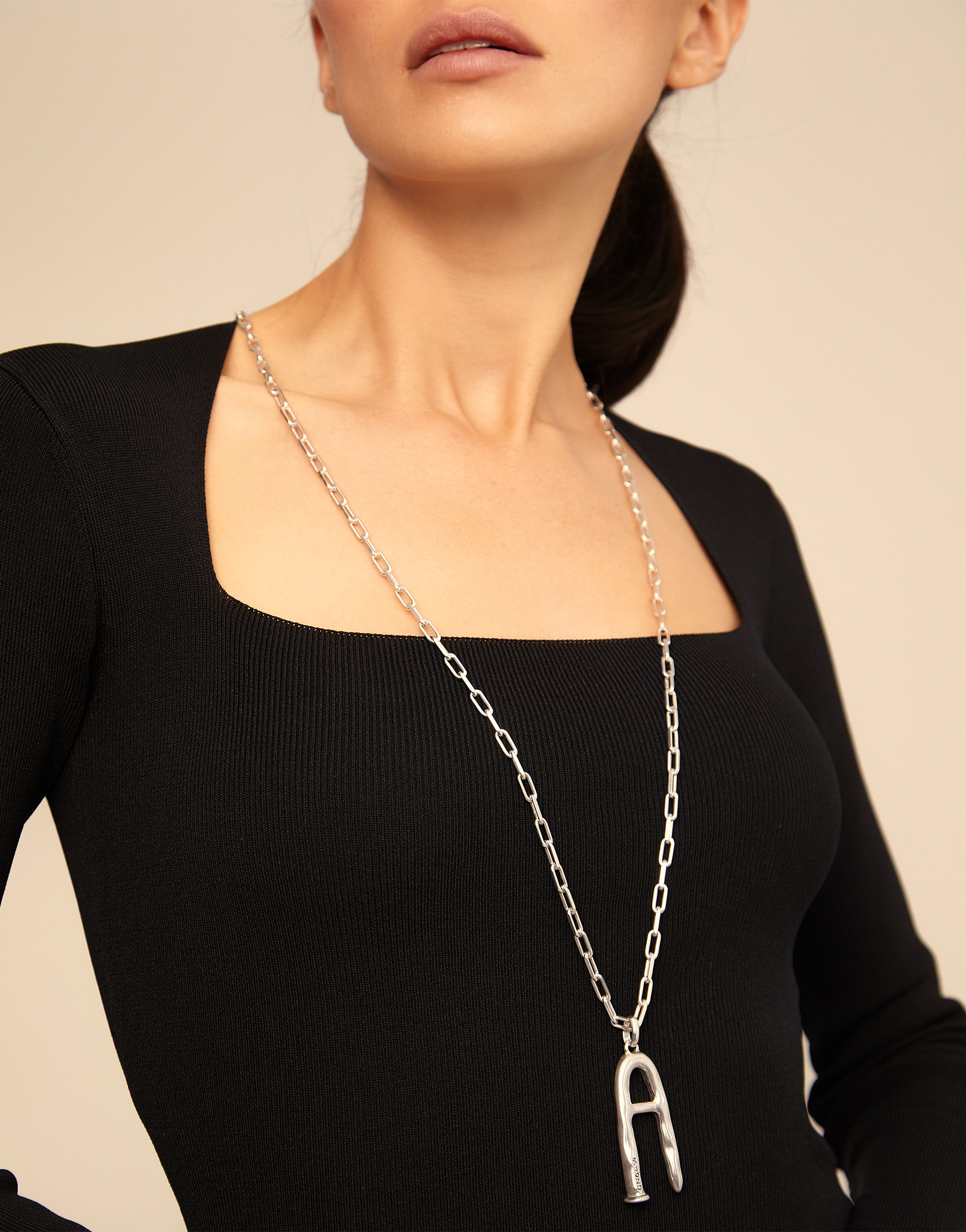 Large A initial charm, Silver, large thumbnail