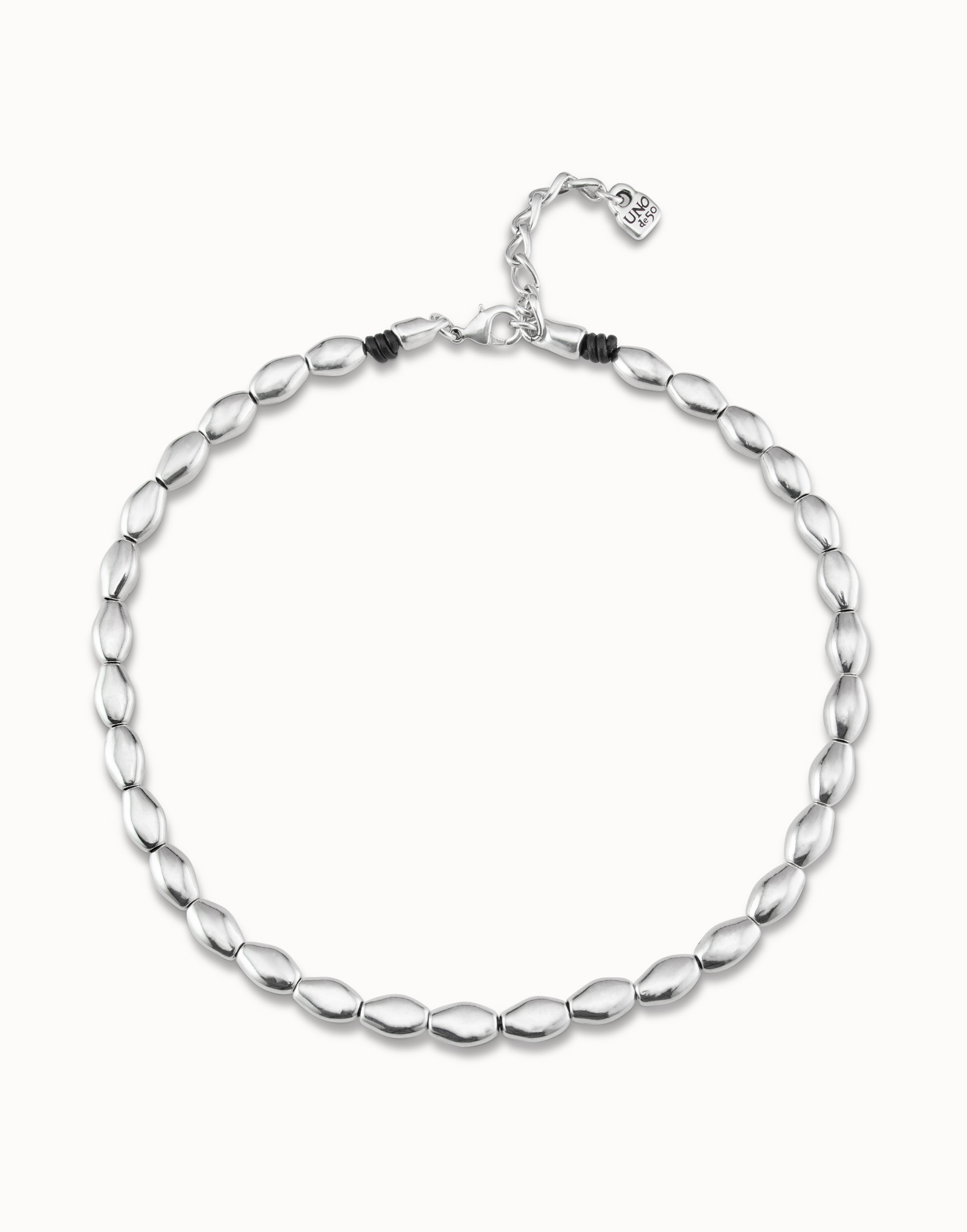 Short bead shape link necklace, Silver, large thumbnail