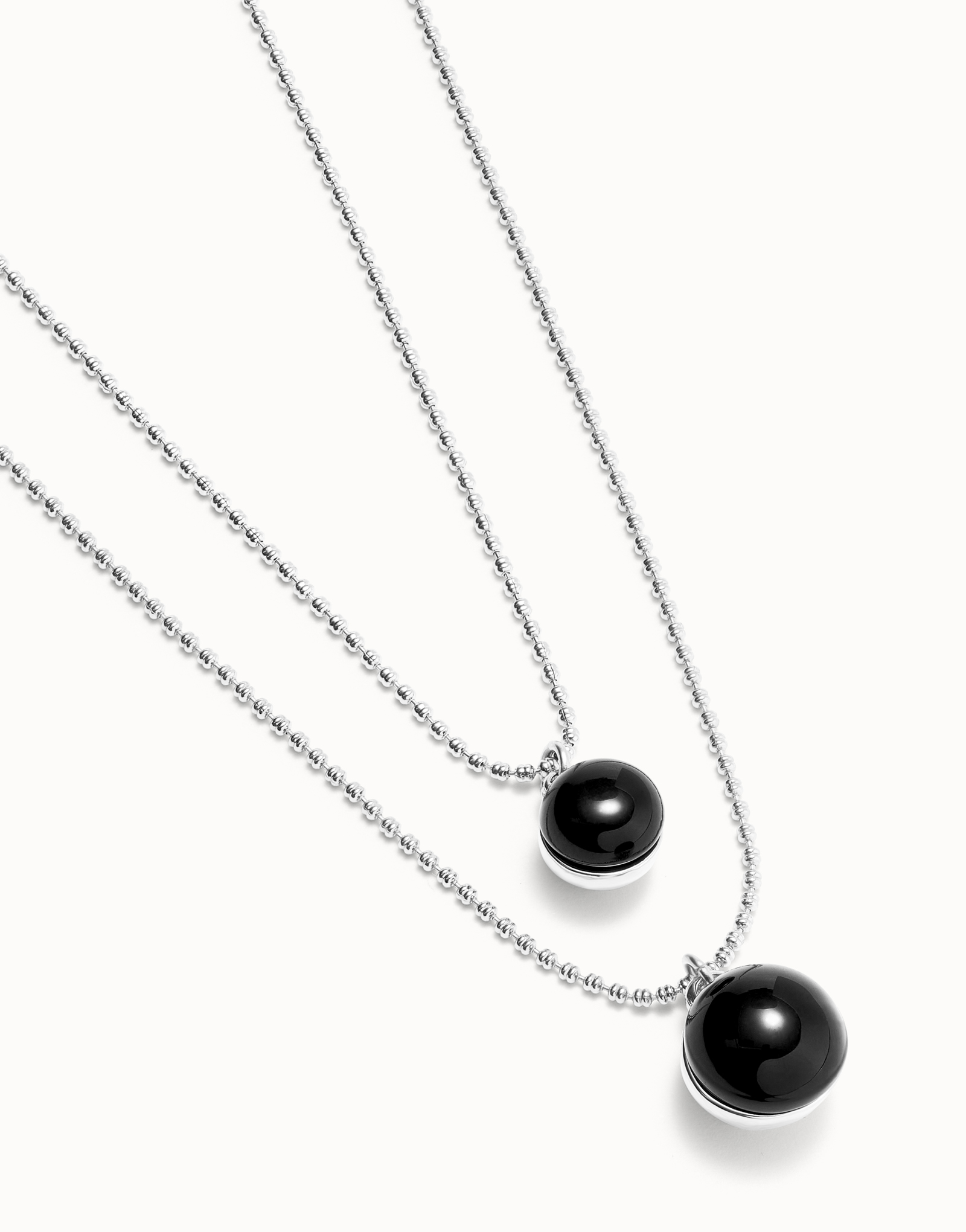 Multi-layer pendant link necklace with black murano glass, Silver, large thumbnail