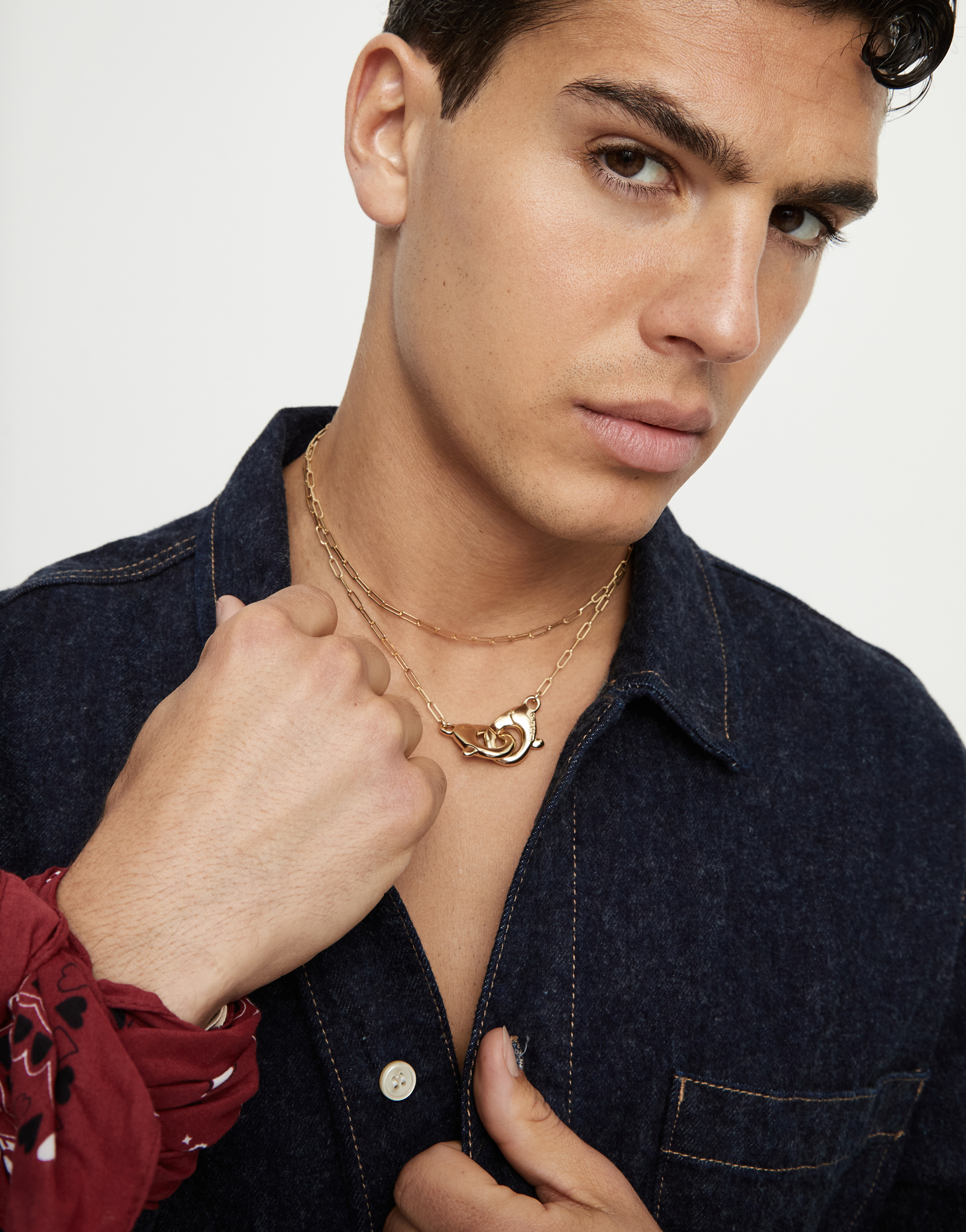 Long necklace with interlocking carabiner, Golden, large thumbnail