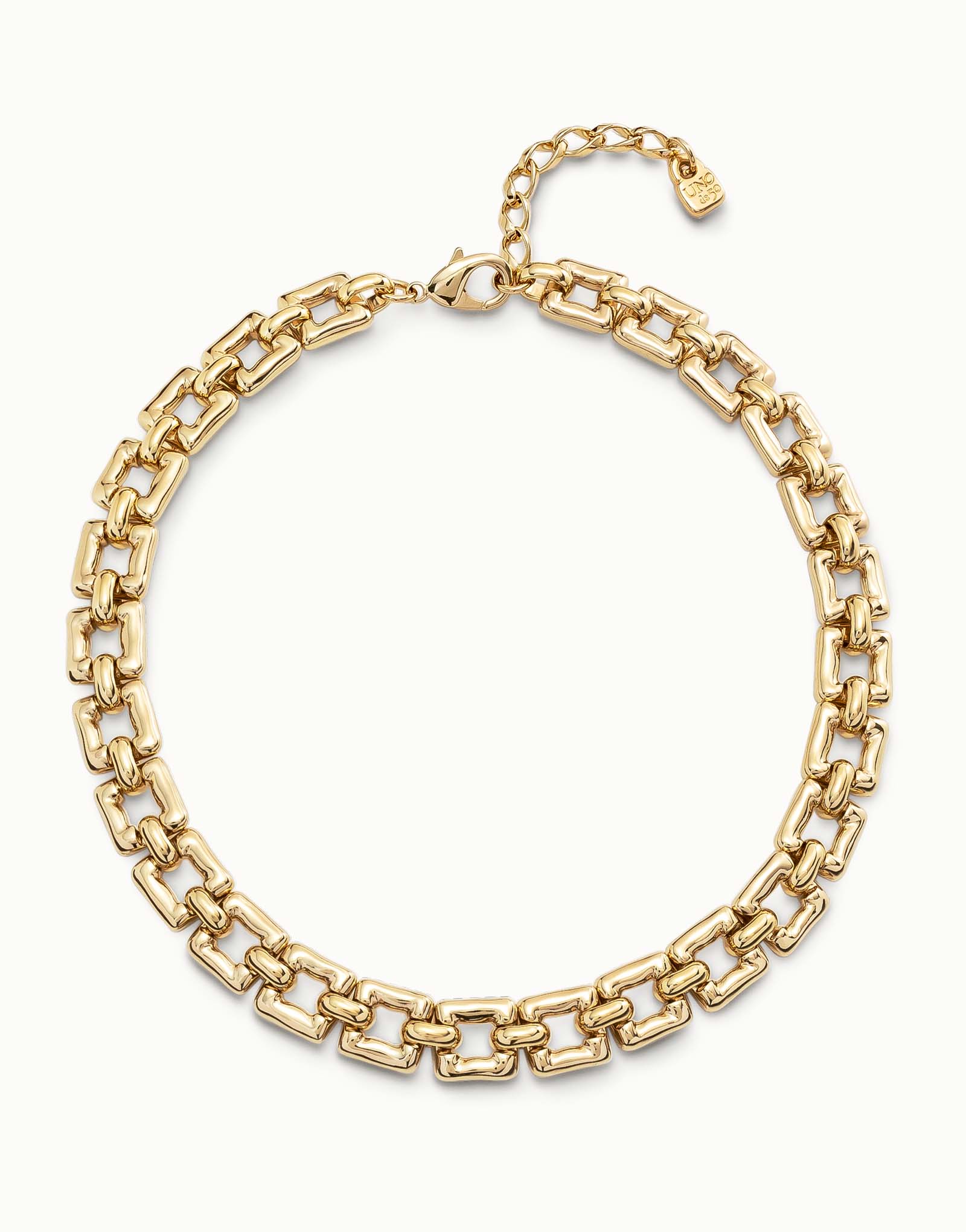 Short square link chain necklace, Golden, large thumbnail