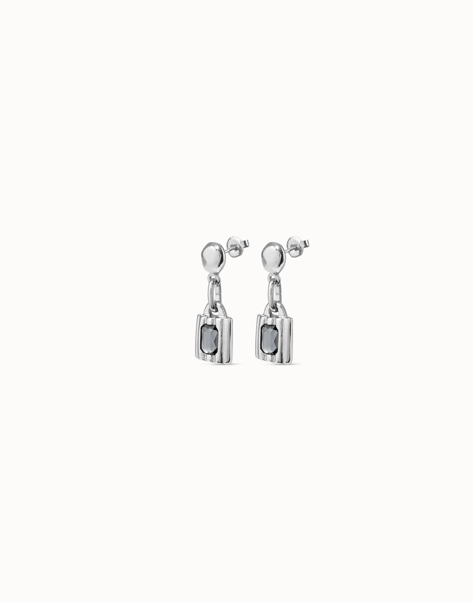 Padlock shaped drop earrings, Silver, large thumbnail