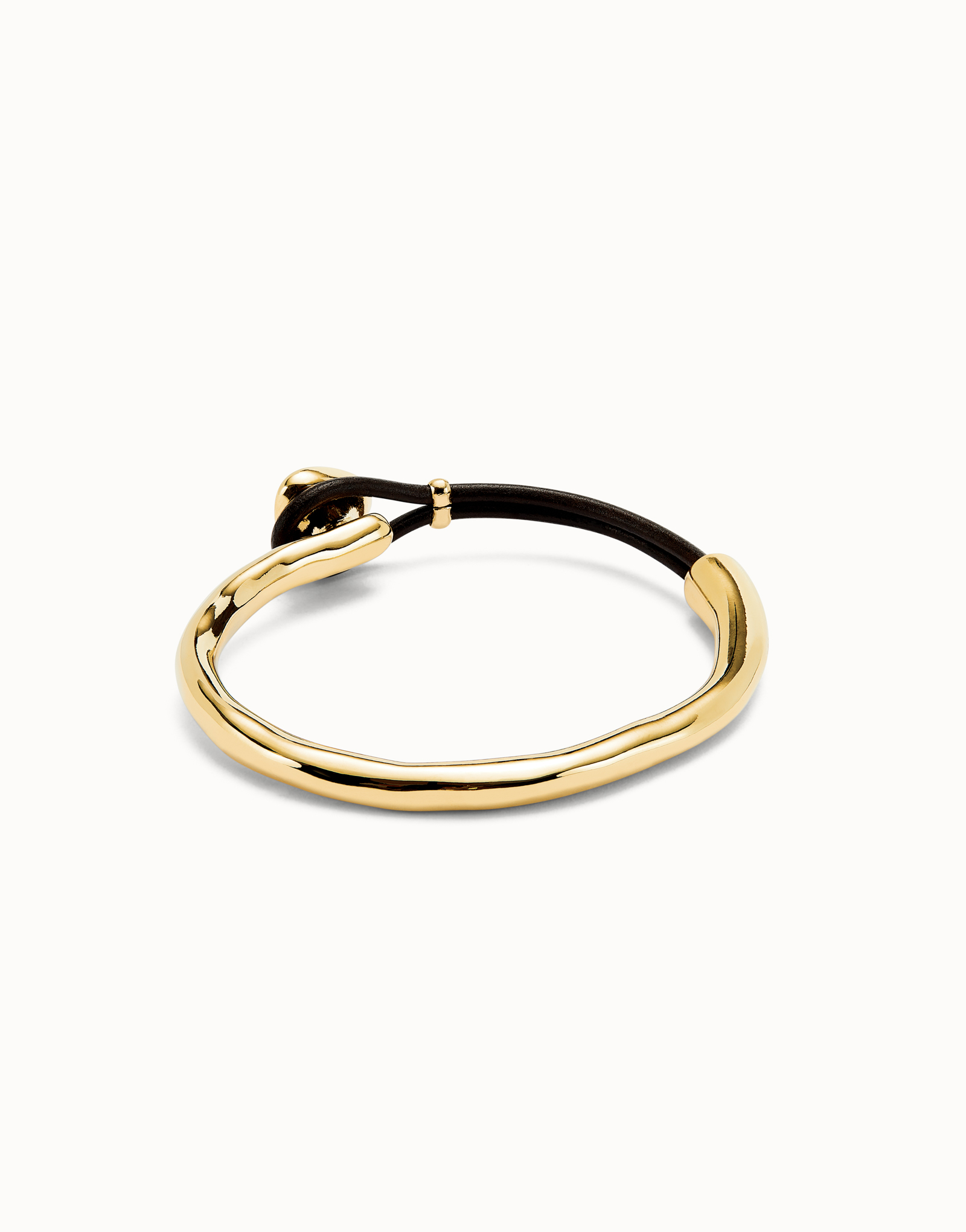 Bangle bracelet with leather and multicolor crystal, Golden, large thumbnail