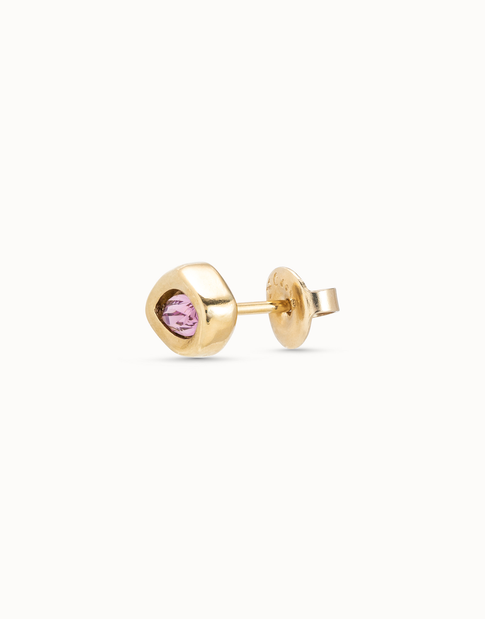 Single Stud Earring With Purple Crystal, Golden, large thumbnail