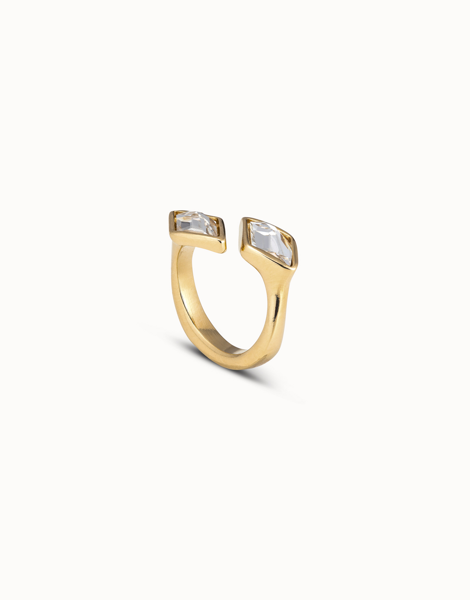 Open ring with two crystals, Golden, large thumbnail