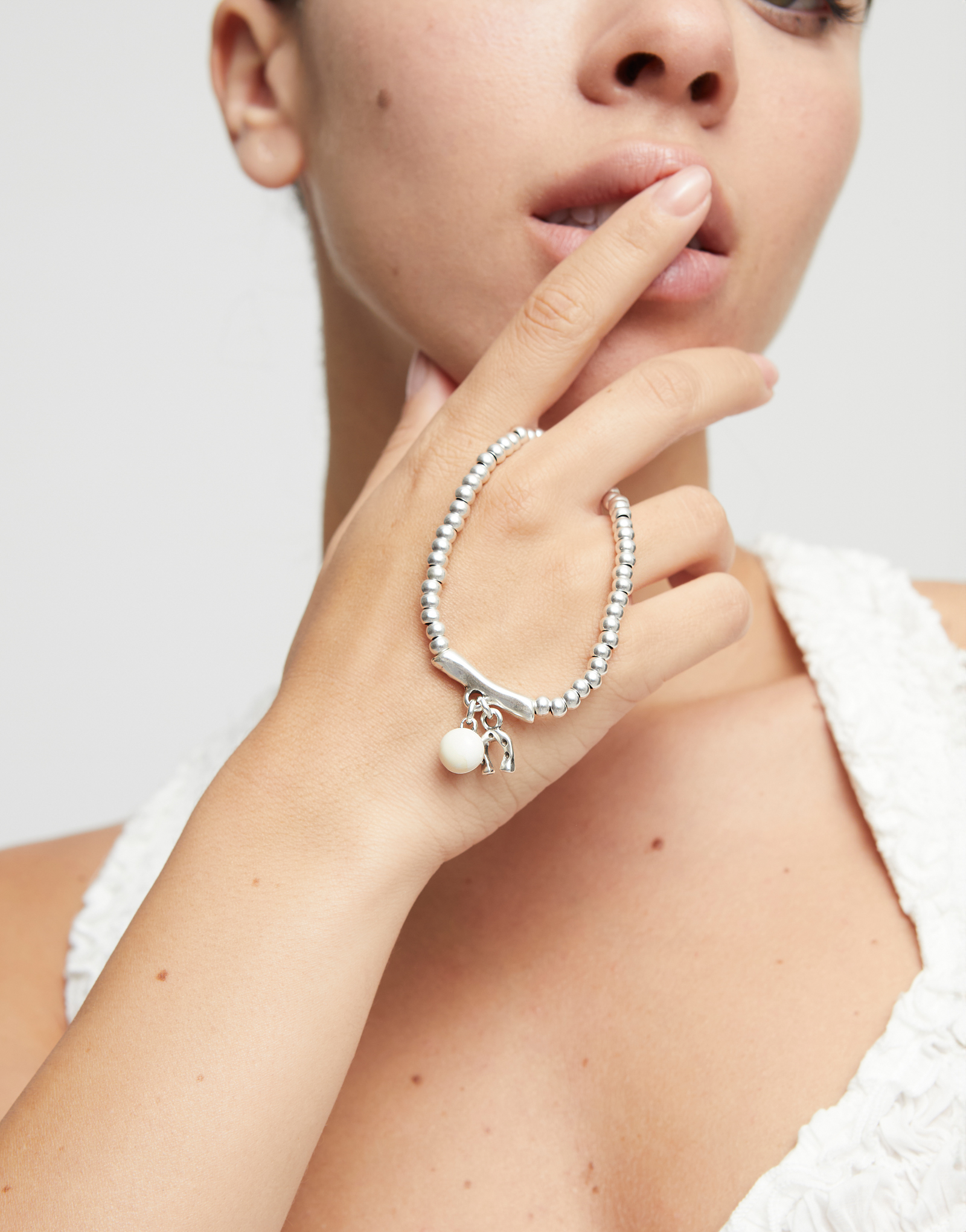 Bracelet plaqué argent avec cristal en verre de Murano et un fer à cheval, Argent, large thumbnail