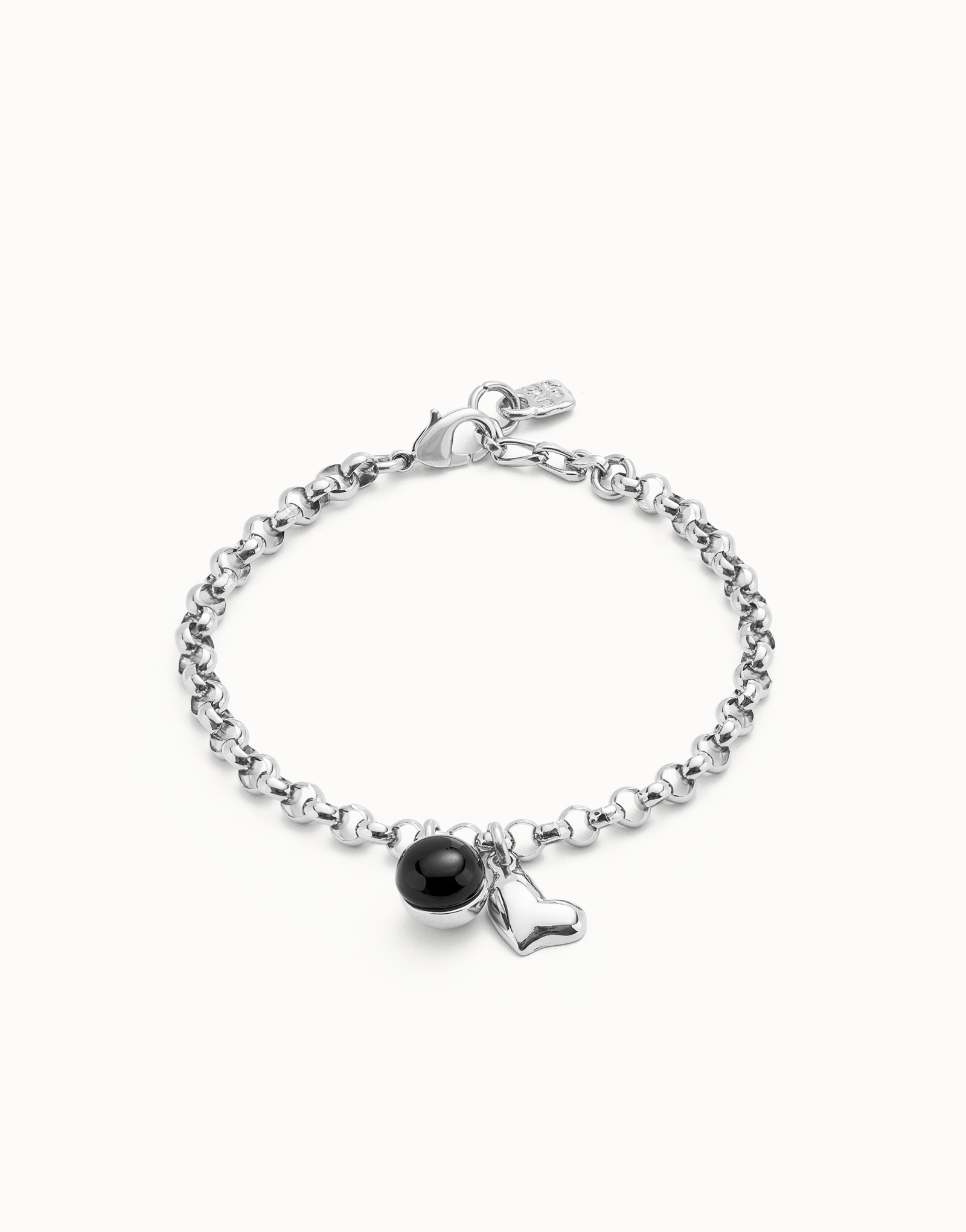 Link chain bracelet with heart charm and murano glass, Silver, large thumbnail