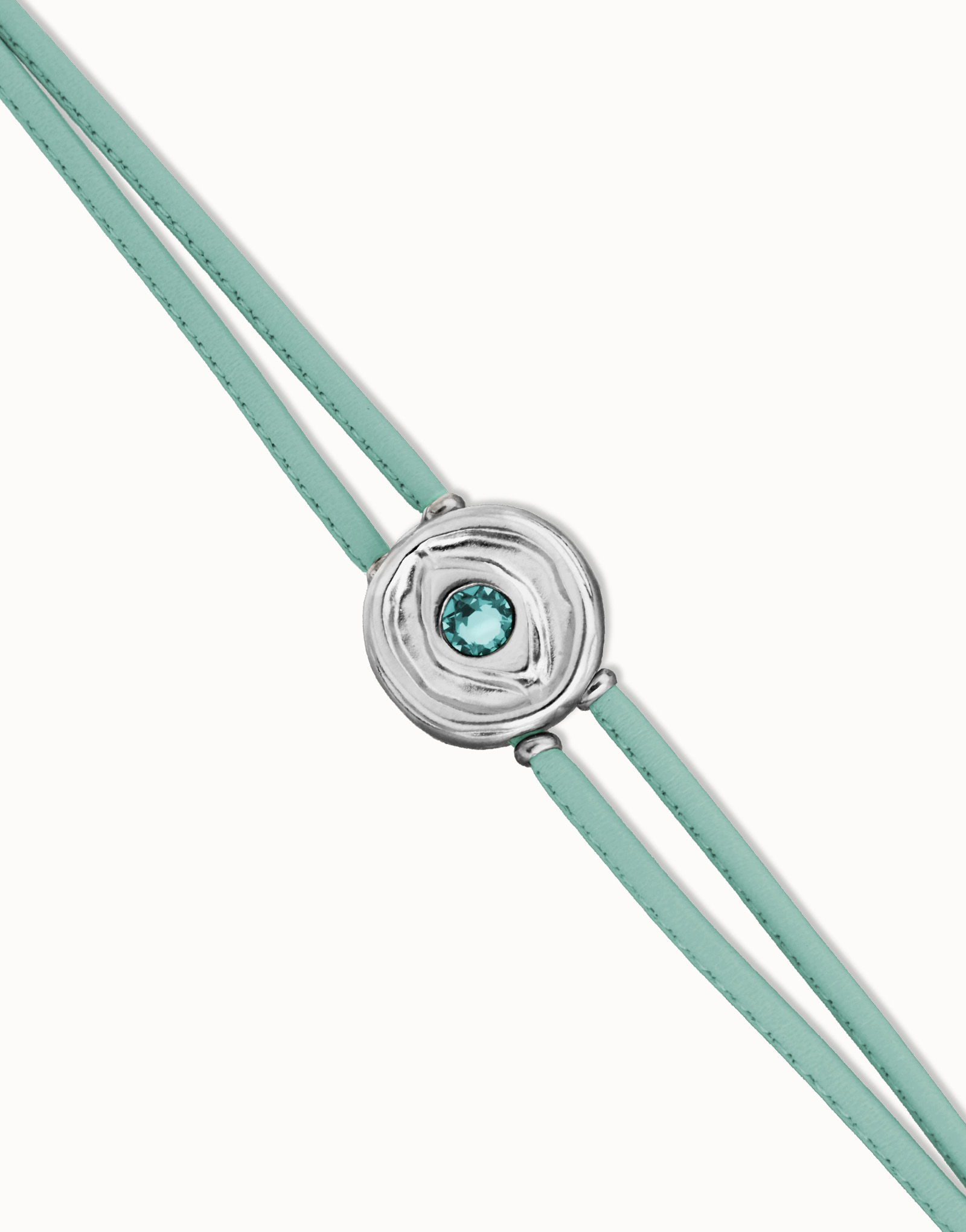 Double turquoise leather birthstone bracelet with eye, Silver, large thumbnail