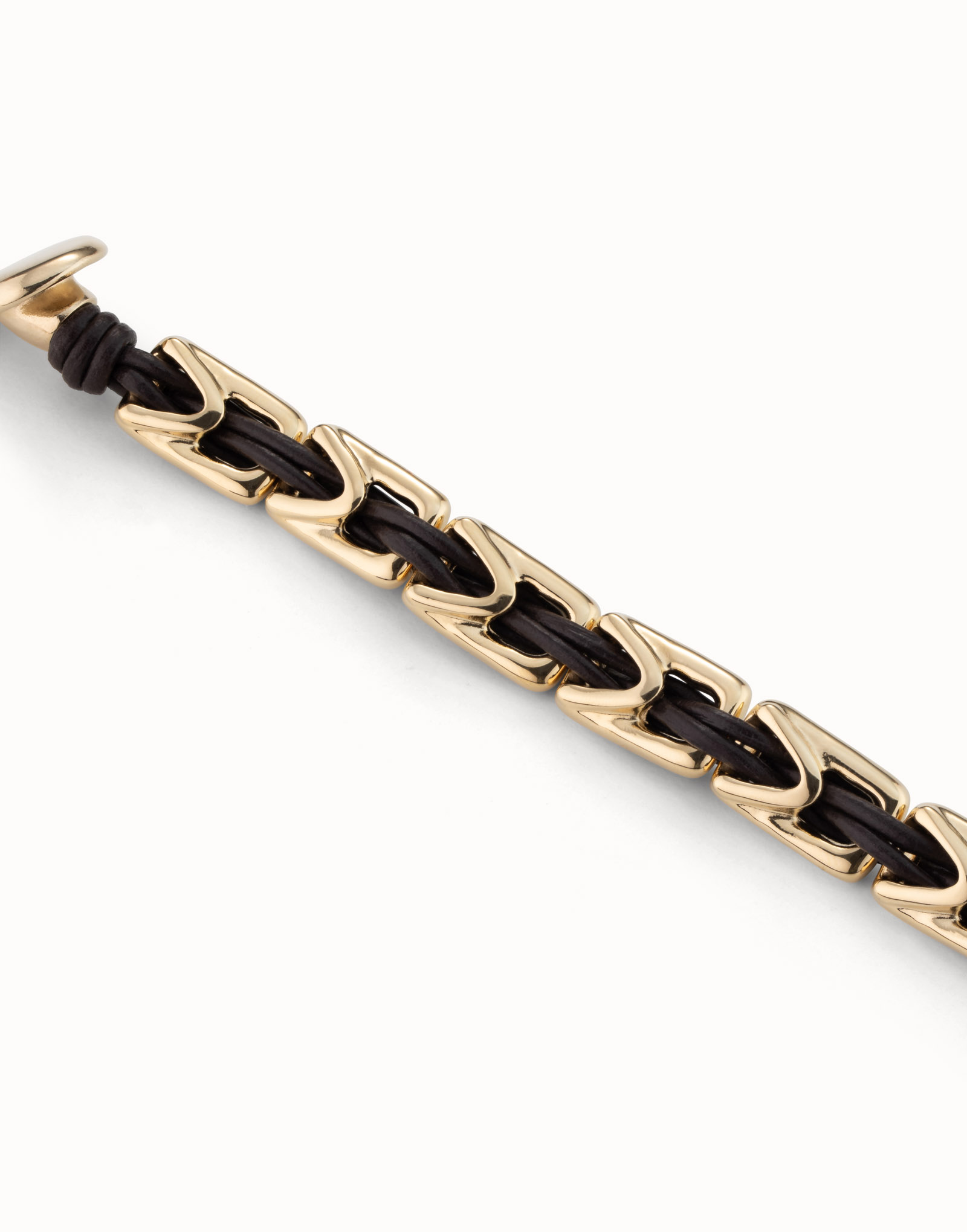 Leather bracelet with rectangular links, Golden, large thumbnail