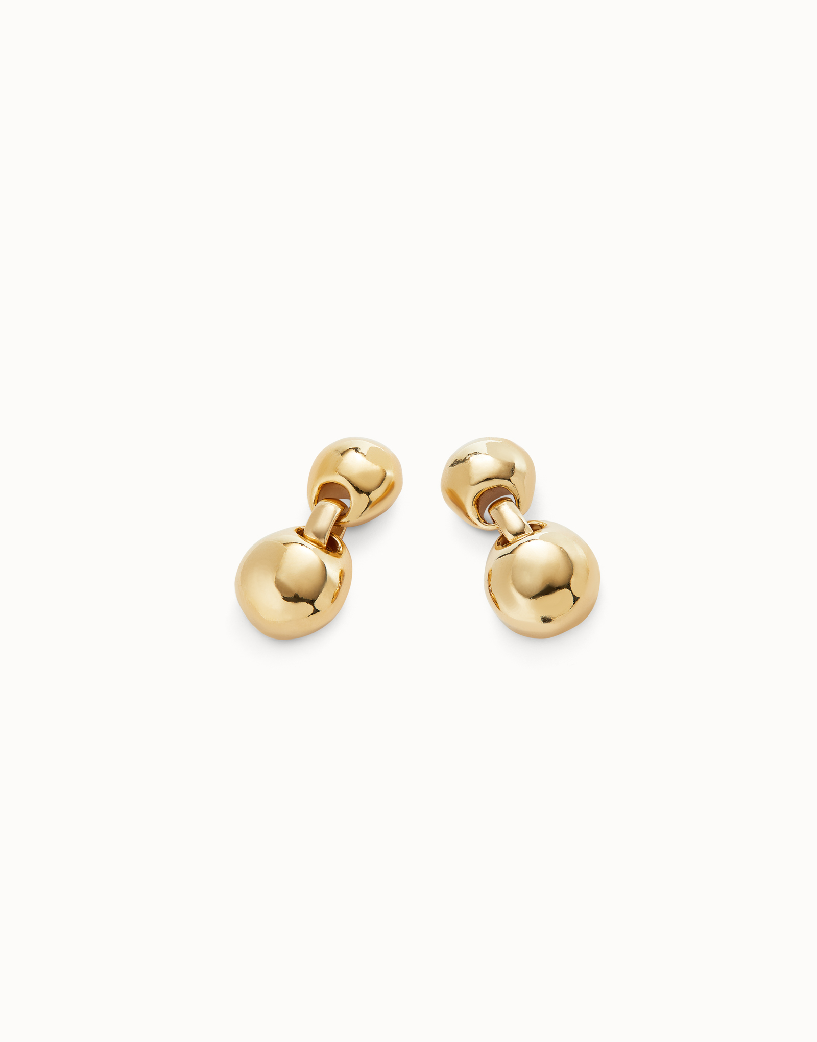 Drop earrings with two beads, Golden, large thumbnail