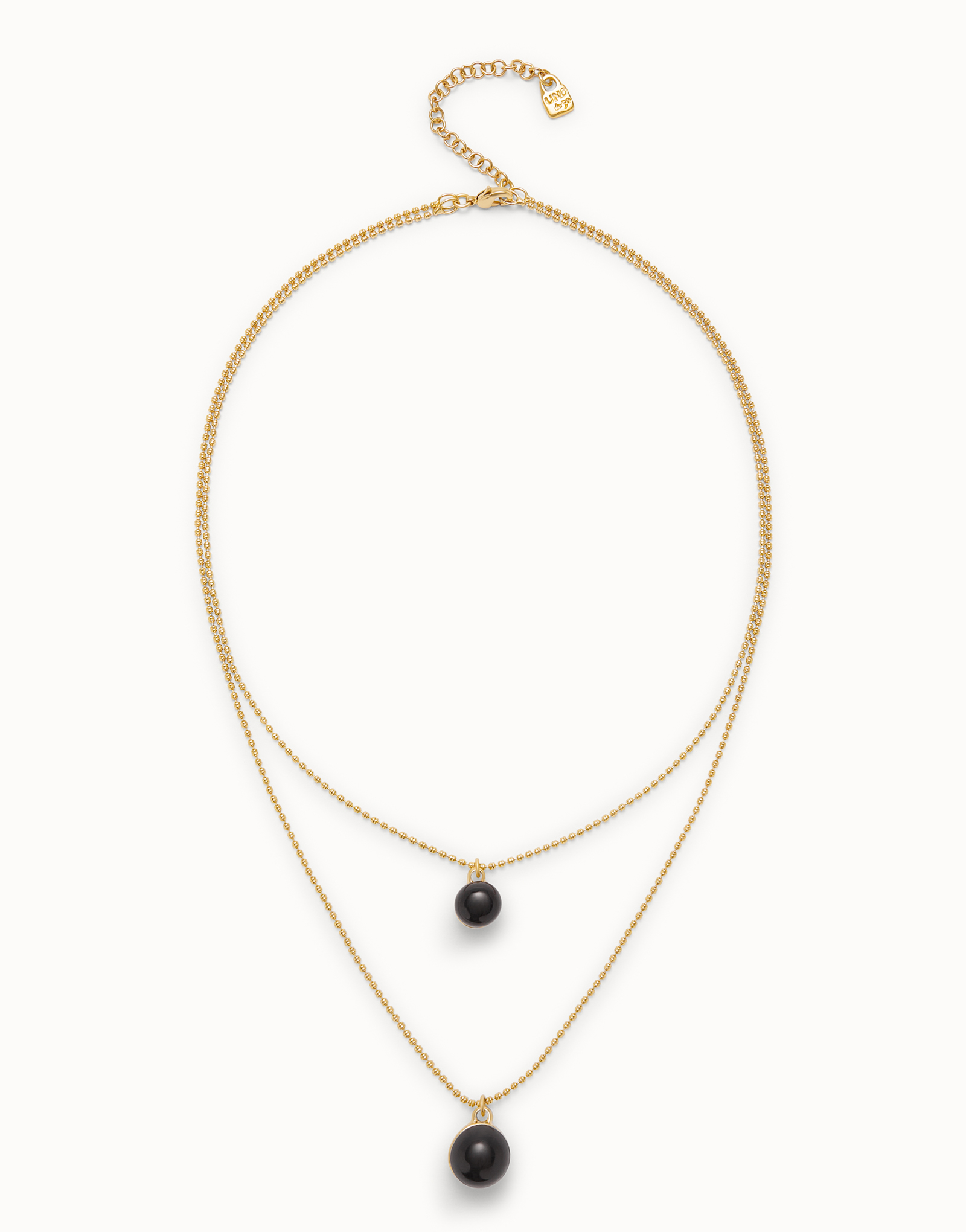 Multi-layer pendant link necklace with black murano glass, Golden, large thumbnail