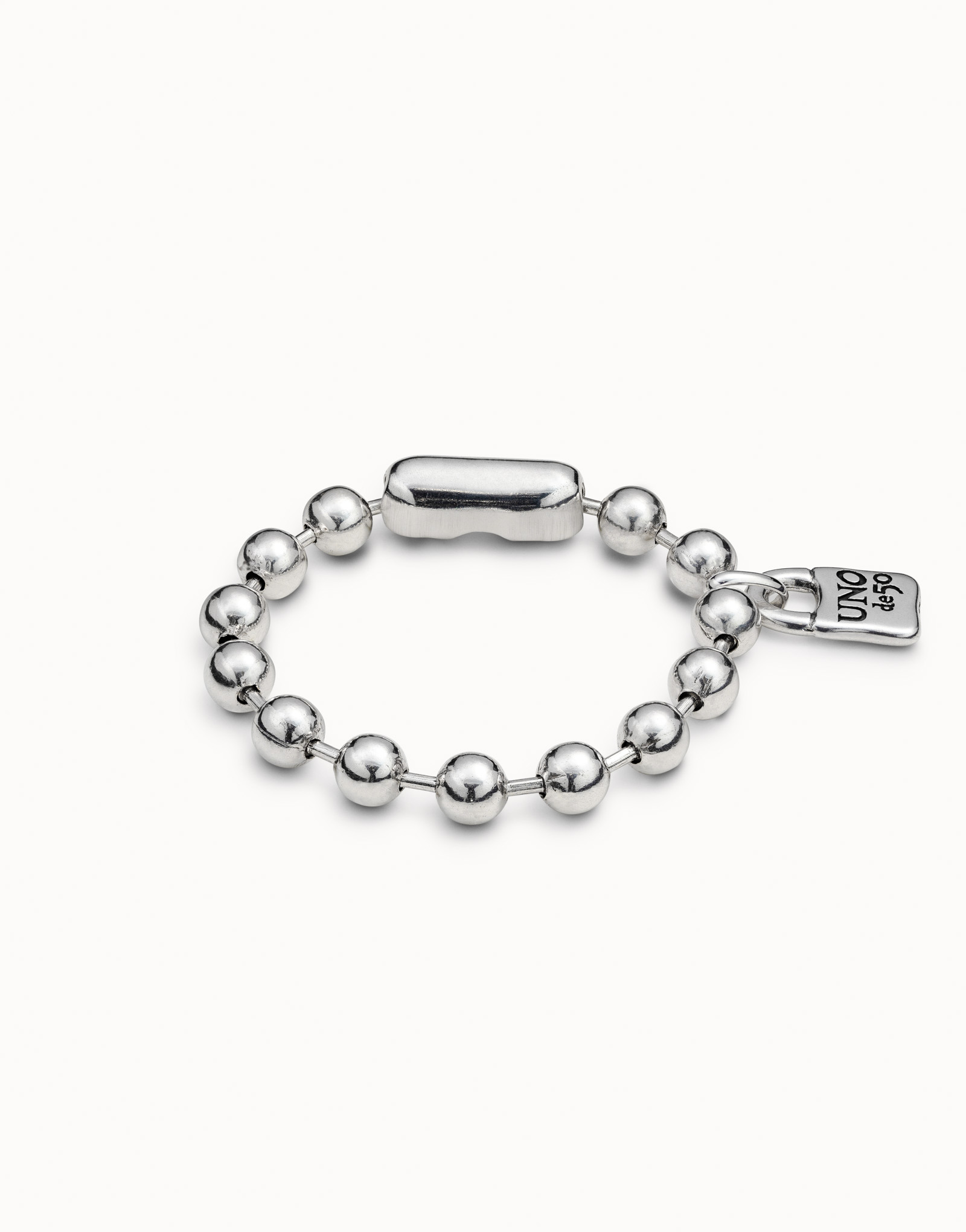 Beaded bracelet with a padlock charm, Silver, large thumbnail