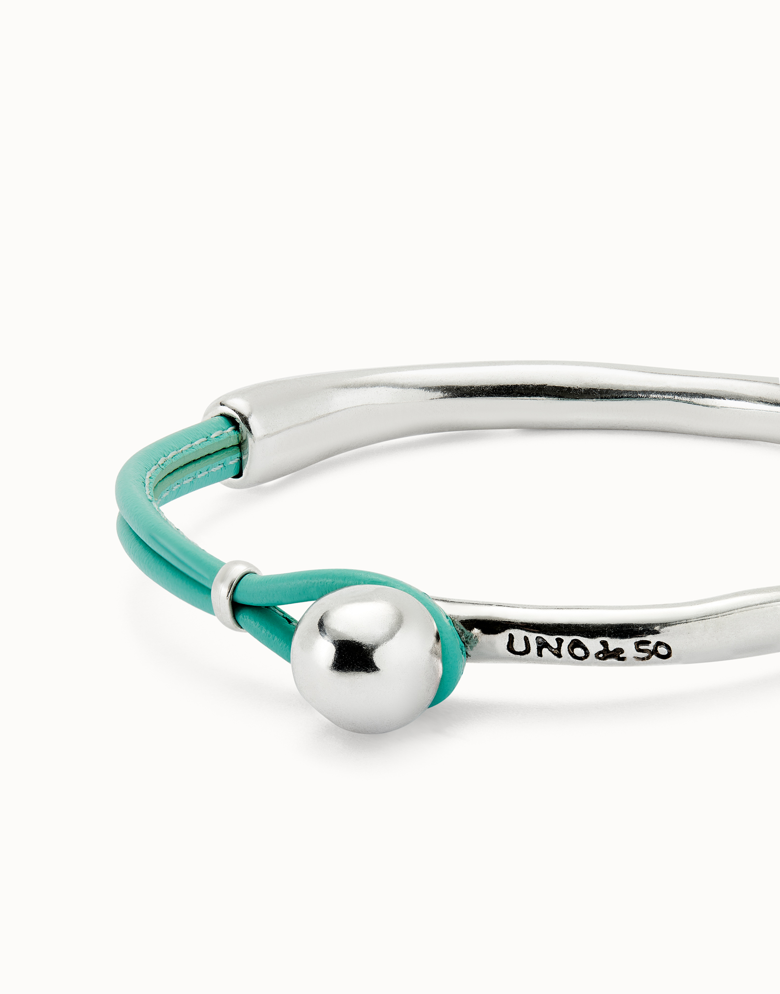 Bangle bracelet with turquoise leather, Silver, large thumbnail