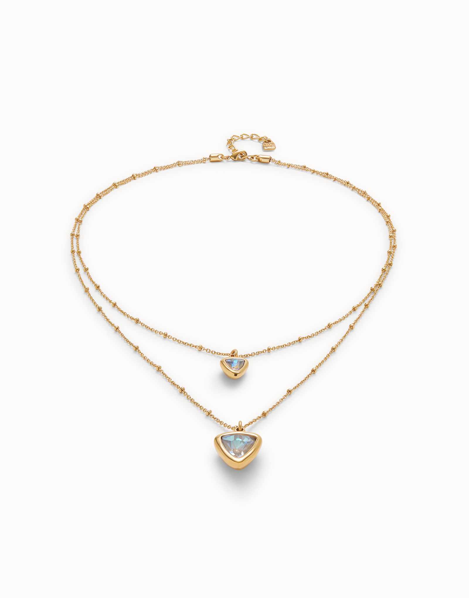 Colgante bañado en oro 18k con doble cadena y triángulo de cristal, Dorado, large thumbnail