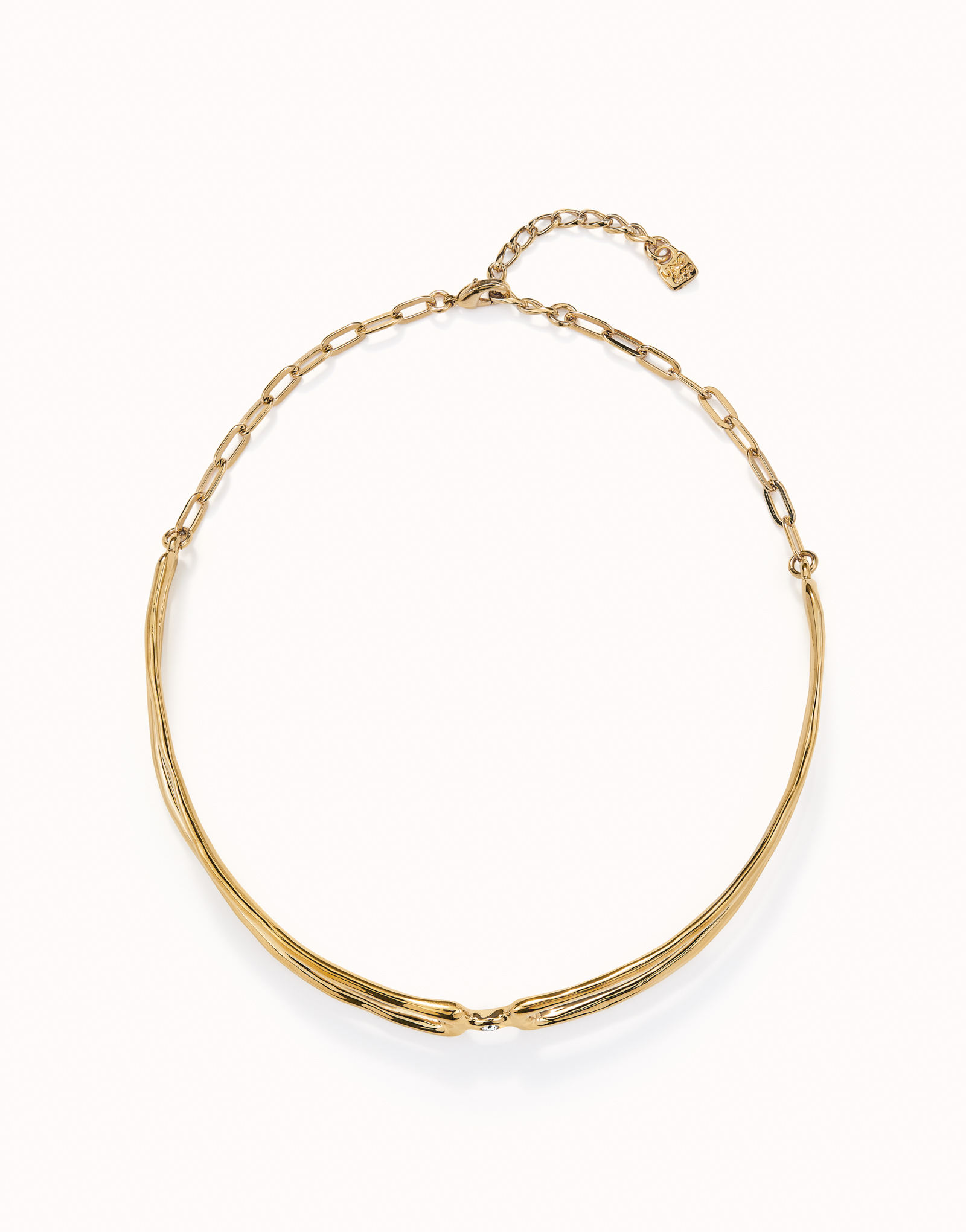 Choker necklace with white topaz, Golden, large thumbnail