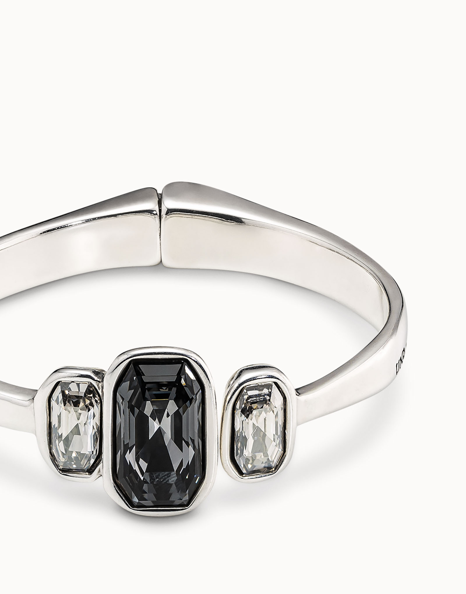 Bangle bracelet with hidden spring and crystals, Silver, large thumbnail