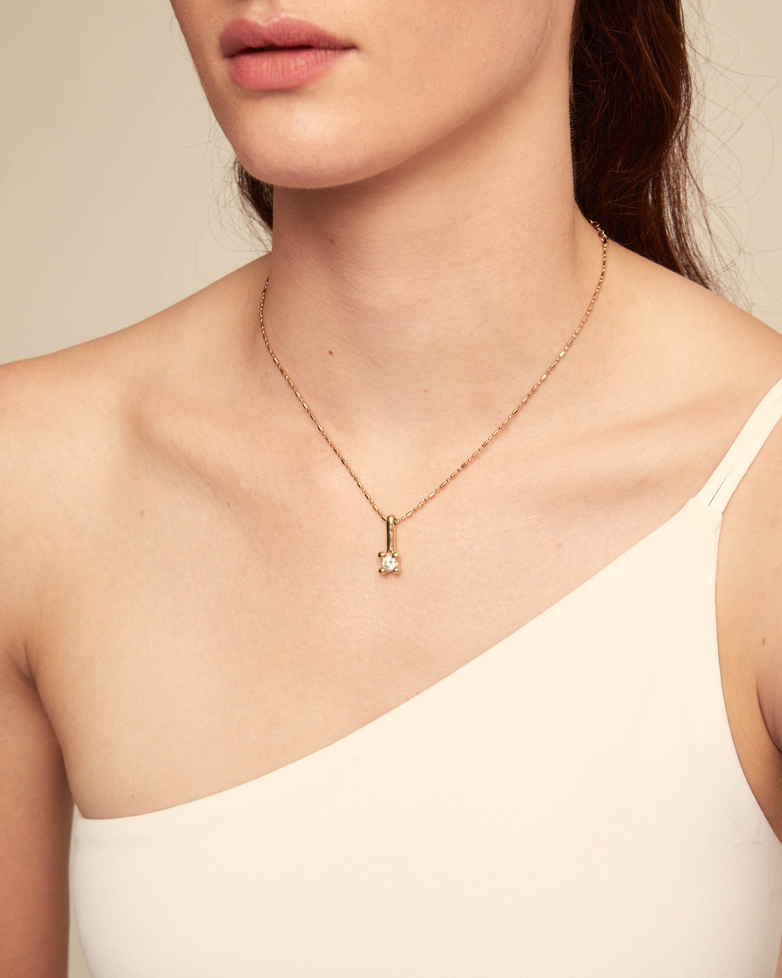 Short chain necklace with white cubic zirconia, Golden, large thumbnail