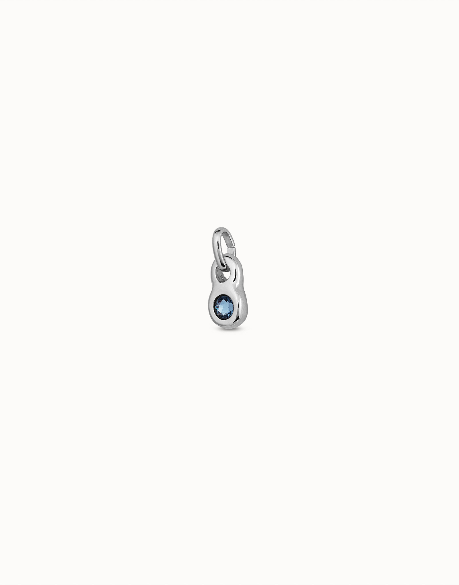 Round shaped Charm with a blue crystal, Silver, large thumbnail