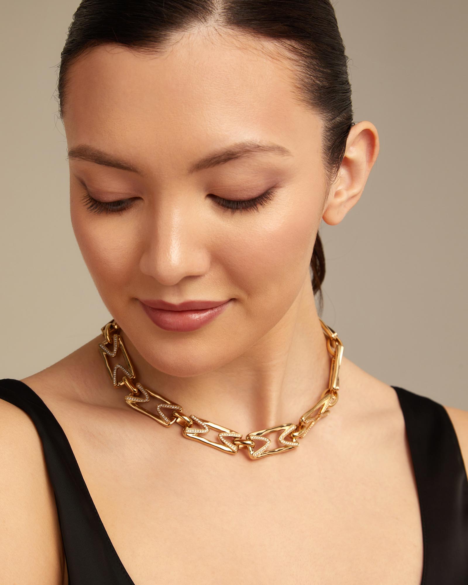 Multi strand chain necklace with topaz, Golden, large thumbnail