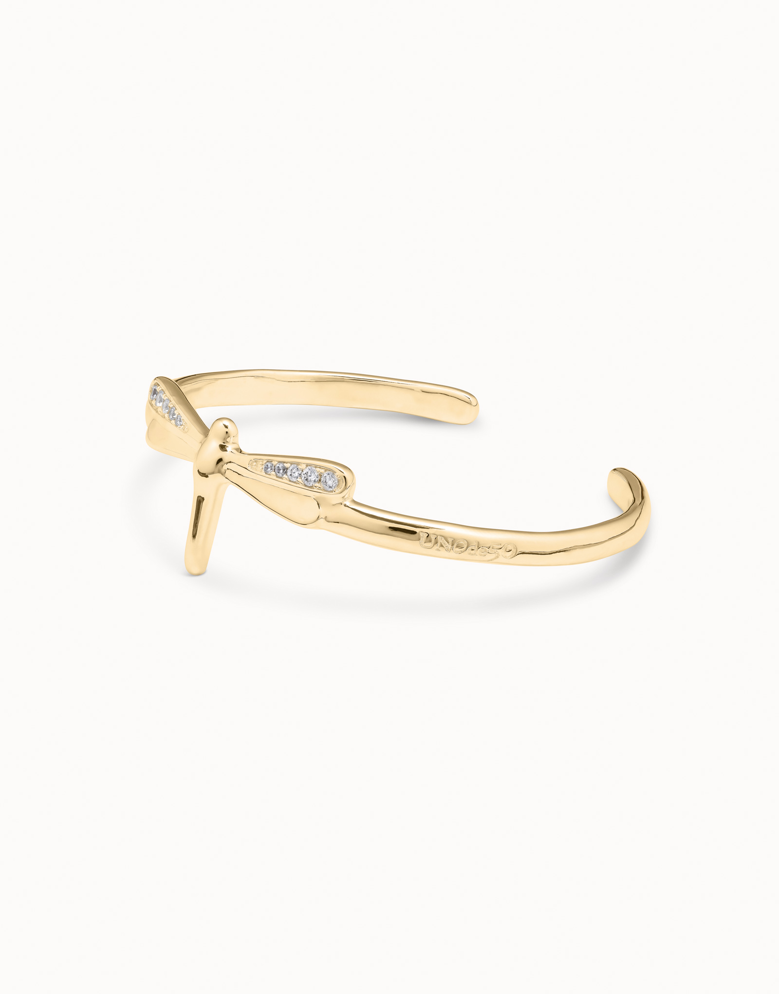 Dragonfly shaped cuff bracelet with topaz, Golden, large thumbnail