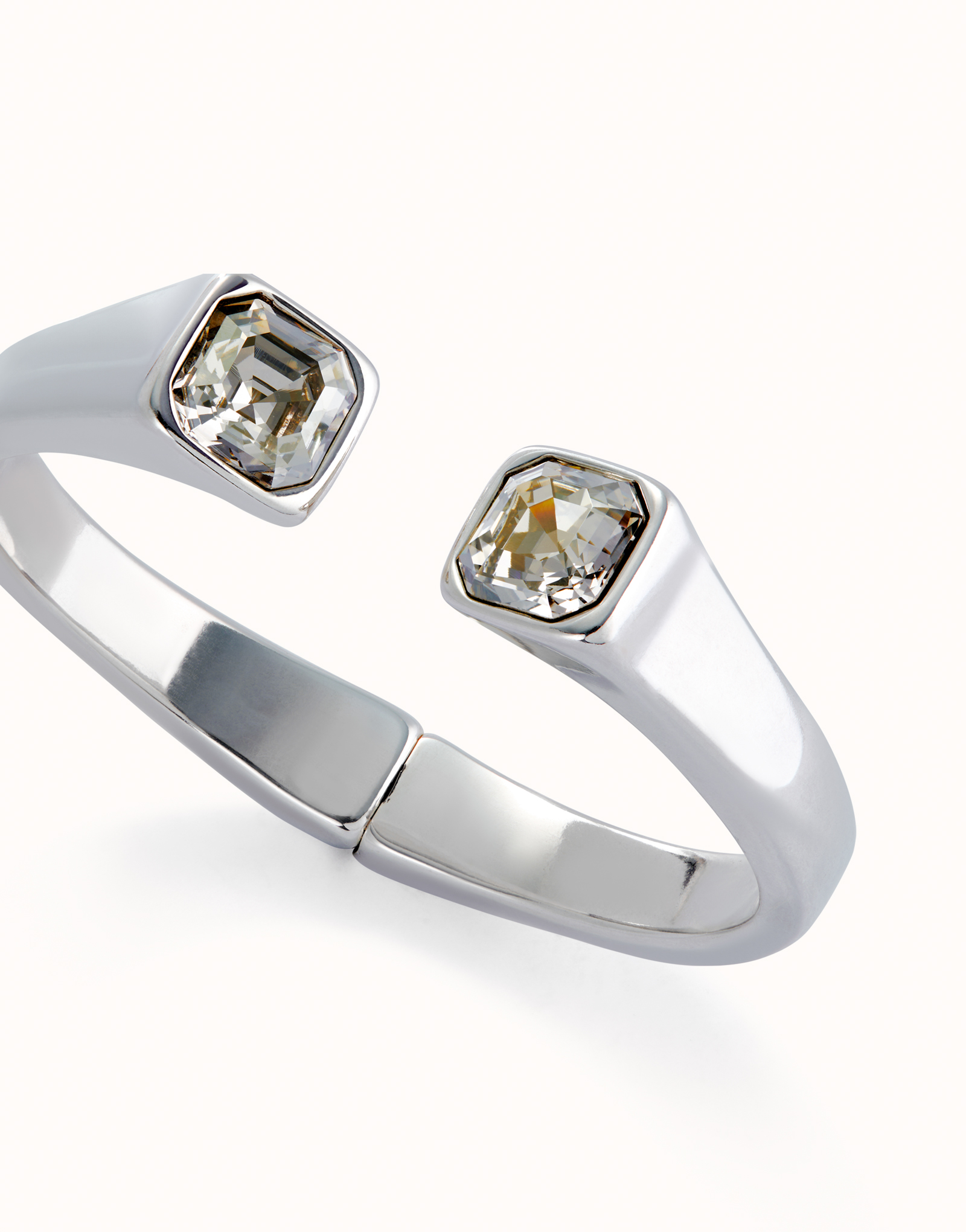 Cuff bracelet with white crystal, Silver, large thumbnail