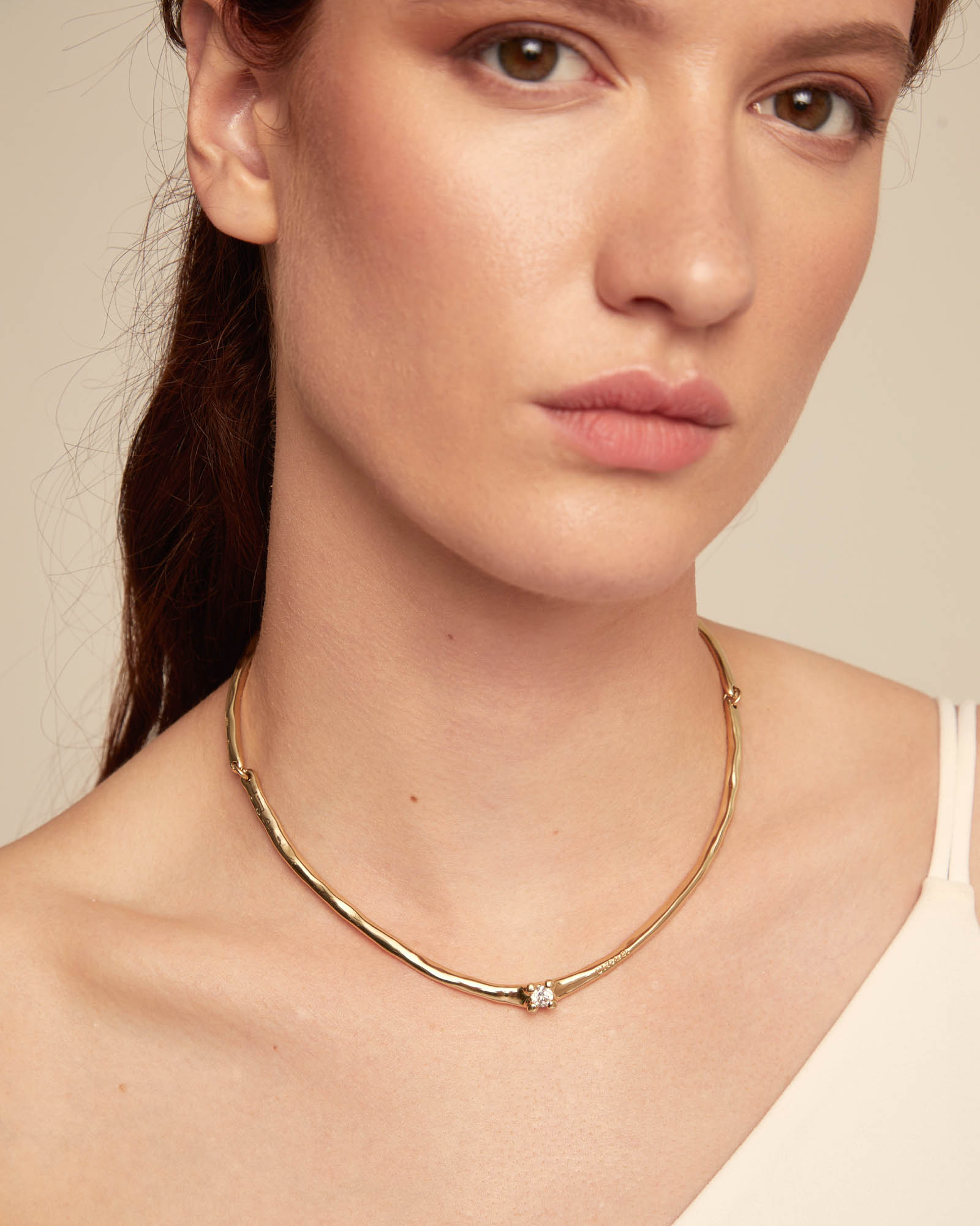 Choker necklace with white cubic zirconia, Golden, large thumbnail