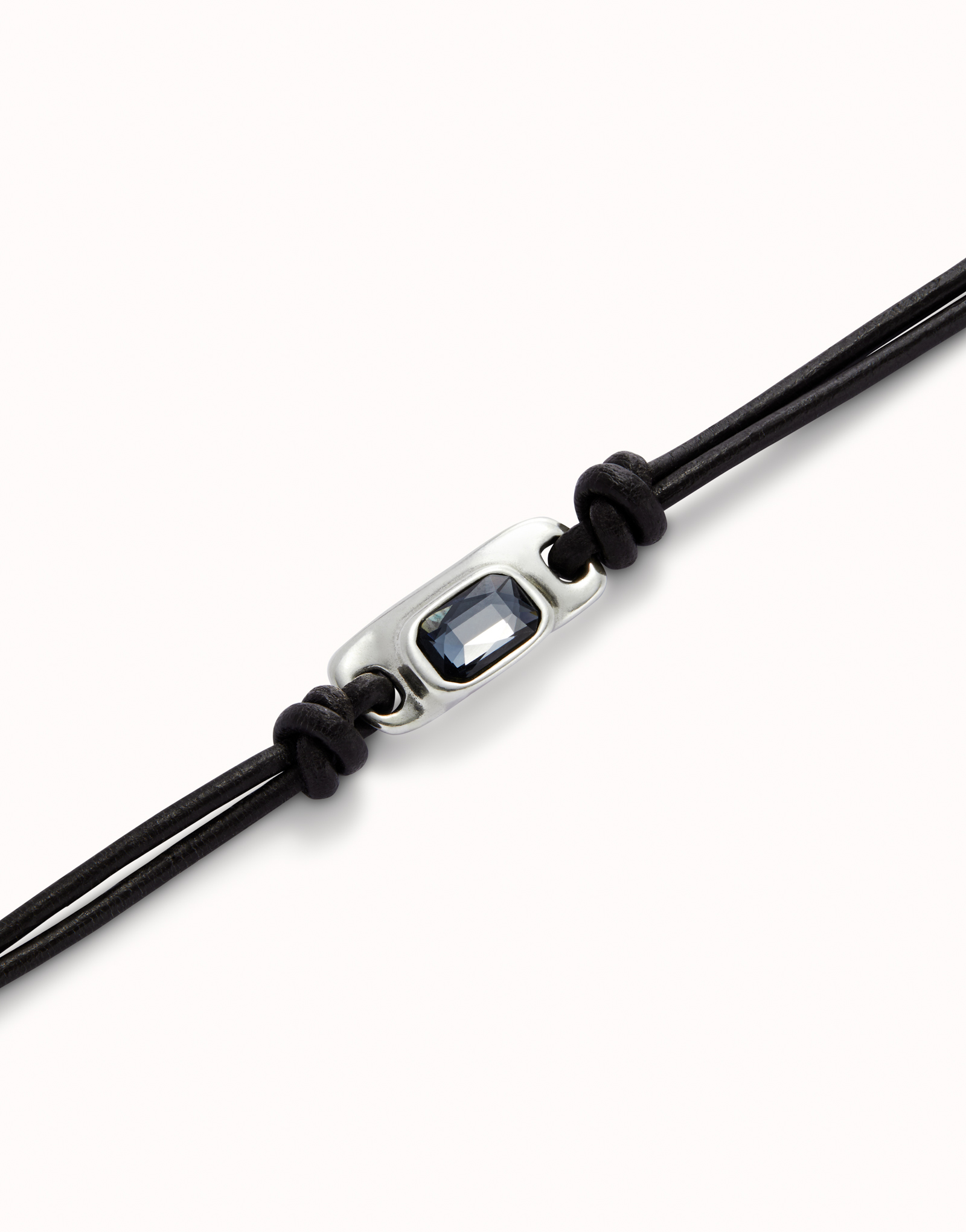 Leather bracelet with a gray crystal, Silver, large thumbnail