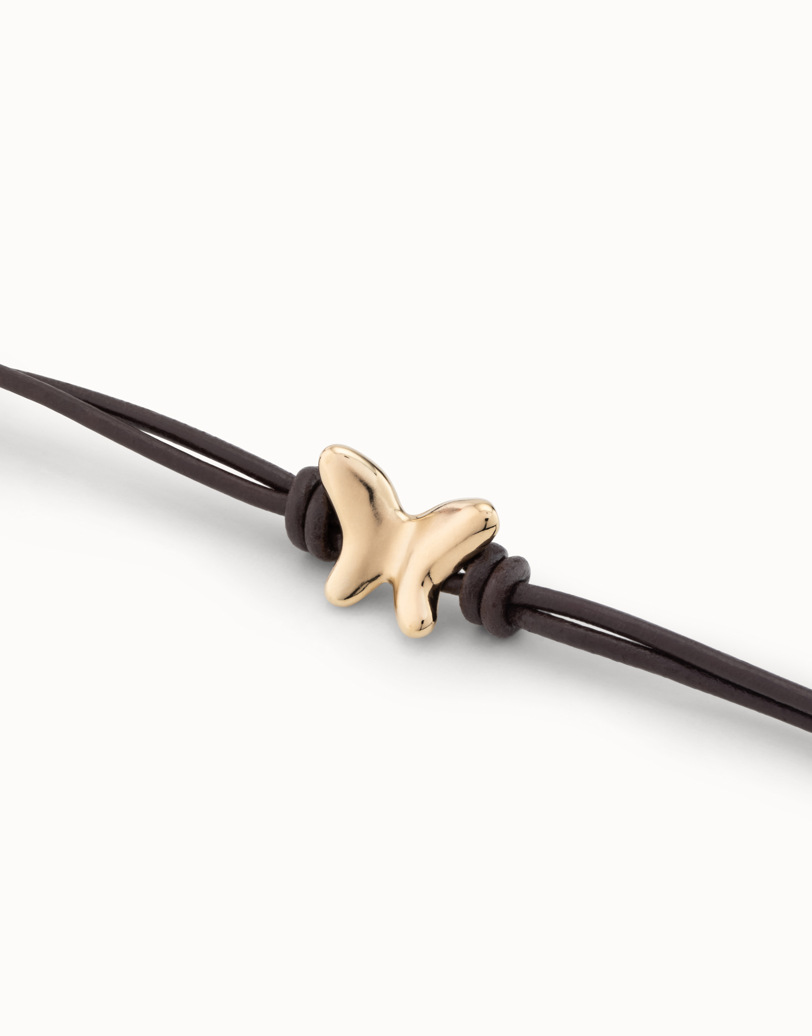 Double strand leather bracelet with a butterfly, Golden, large thumbnail
