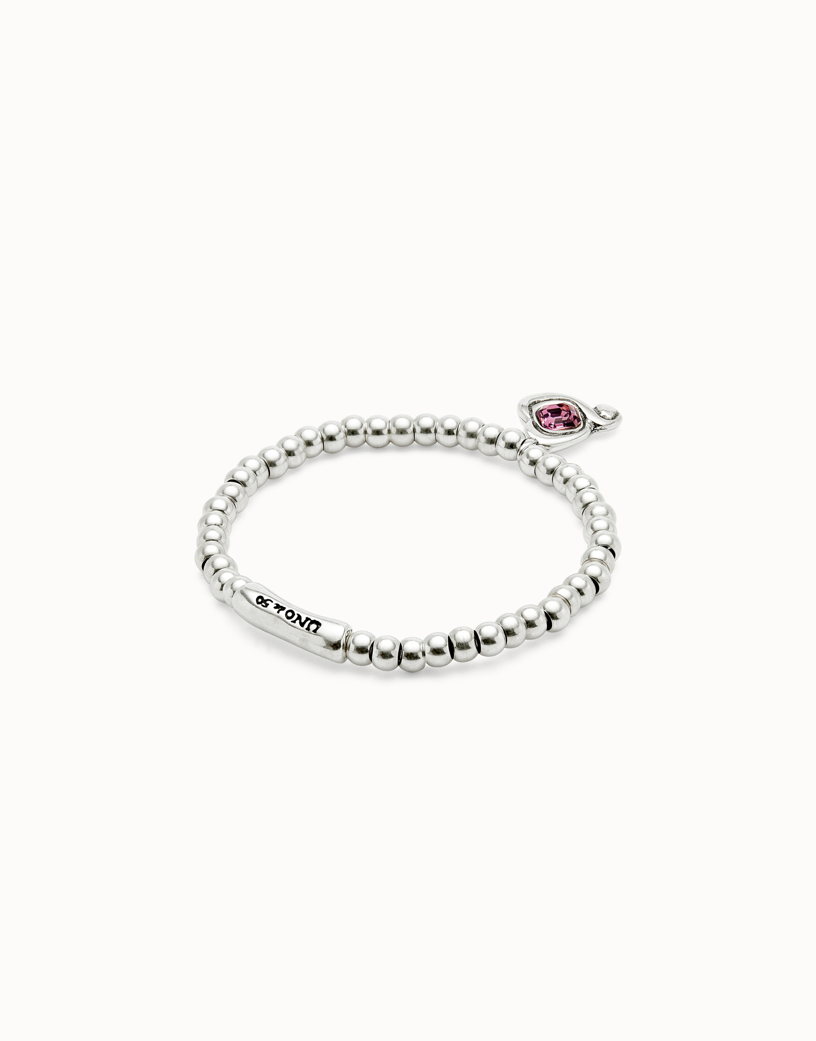 Bracciale a sfere placcate argento Sterling con cuore con cristallo rosa, Argent, large thumbnail