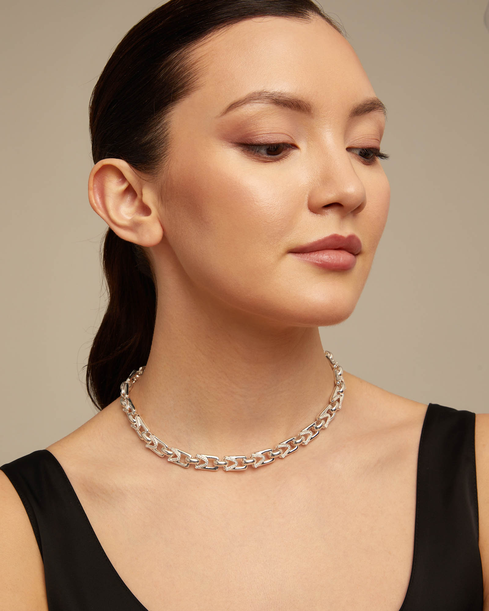 Rectangular links chain necklace, Silver, large thumbnail