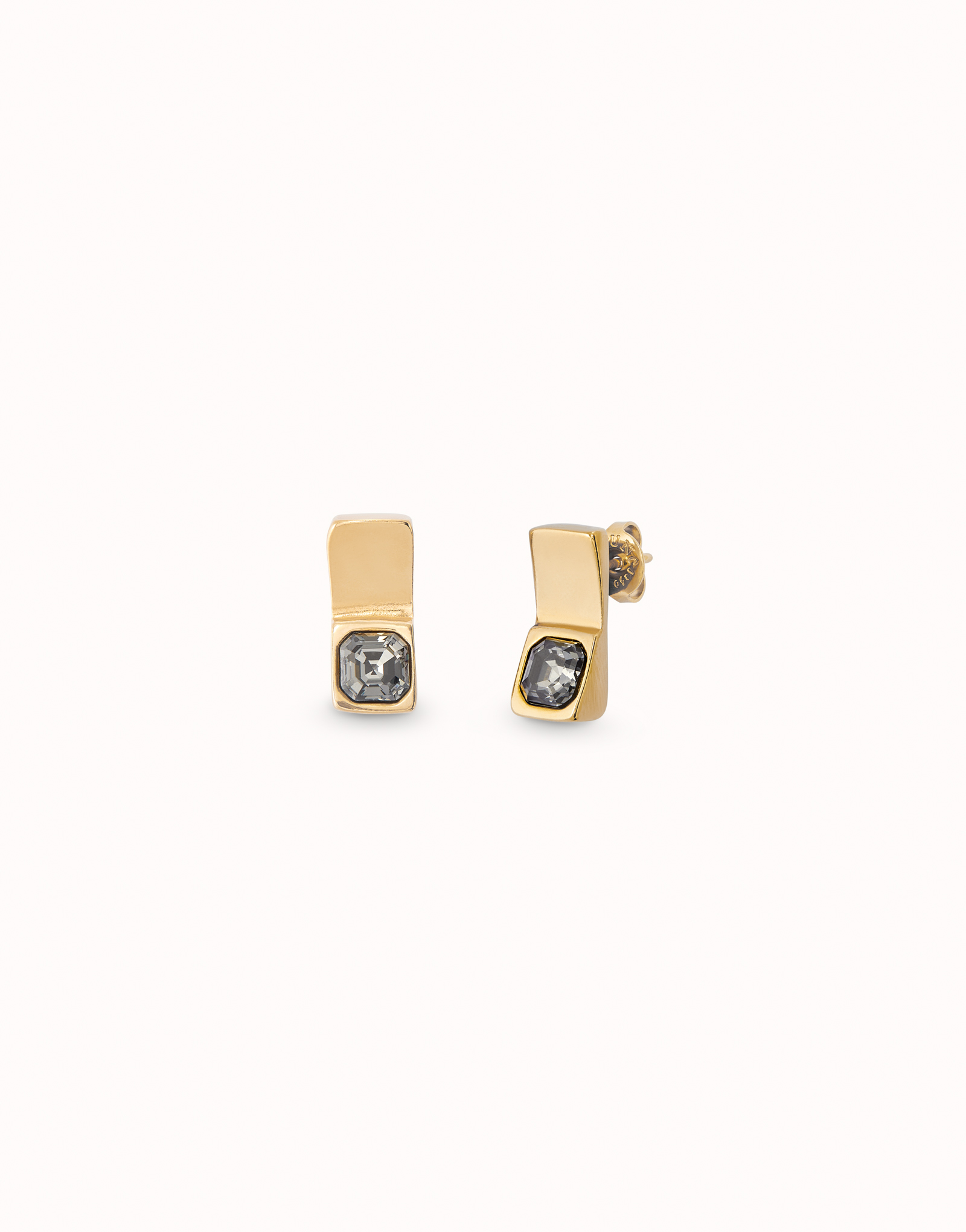 Stud earrings with white crystal, Golden, large thumbnail